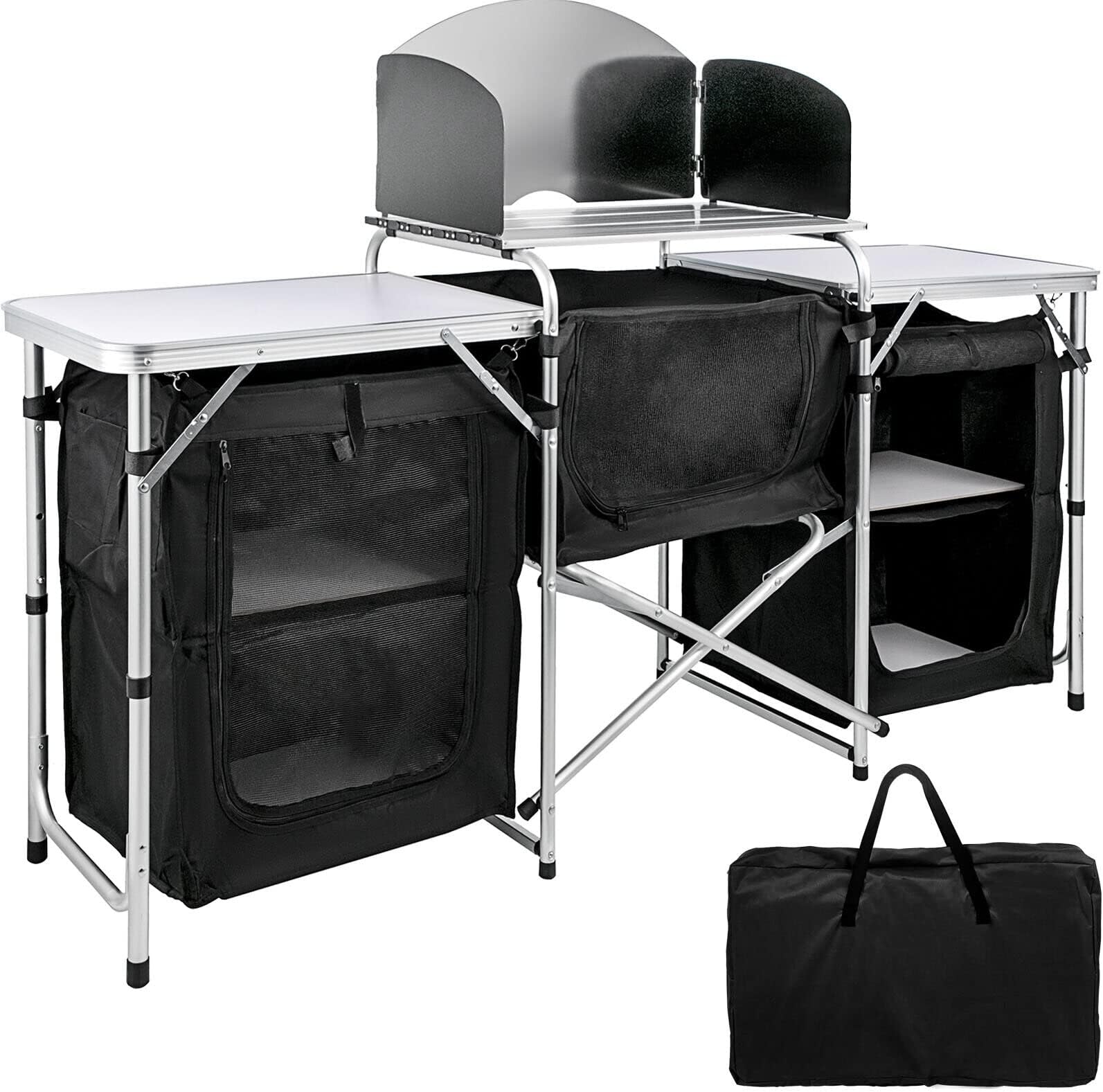 Folding Camping Kitchen Cabinet Picnic Table Cupboard Cooking Storage Travel