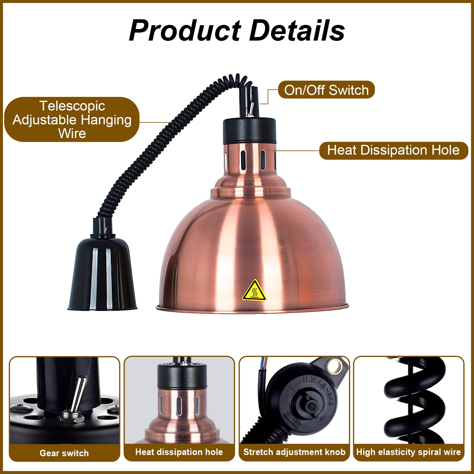 Wärmelampe Küche Gastro, 250W Hängende(Kupfer-25cm,5 Stück)