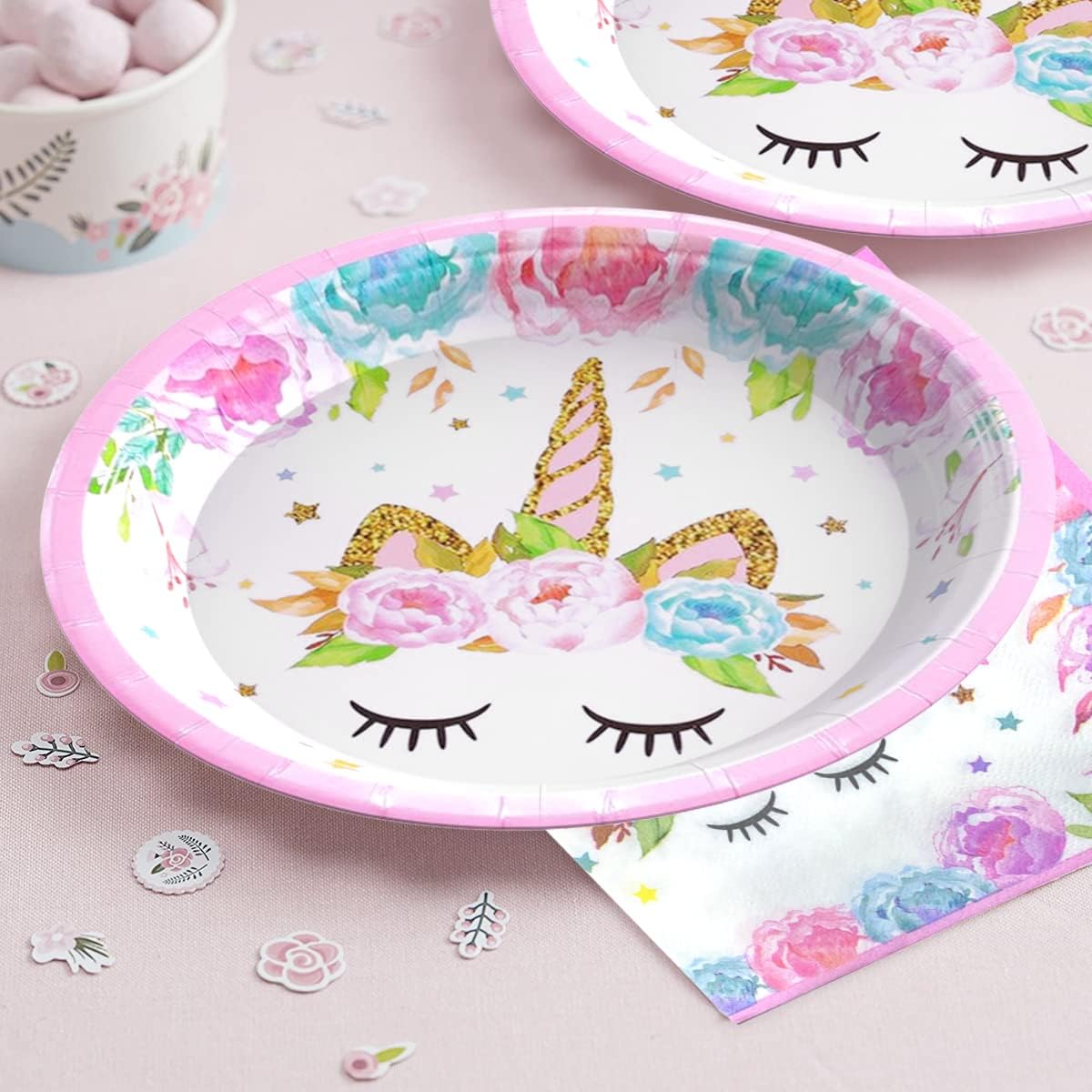 Unicorn Birthday Plates Napkins for Birthday Party, Unicorn Party Decorations for Girls, 96 Pcs Magical Party Supplies