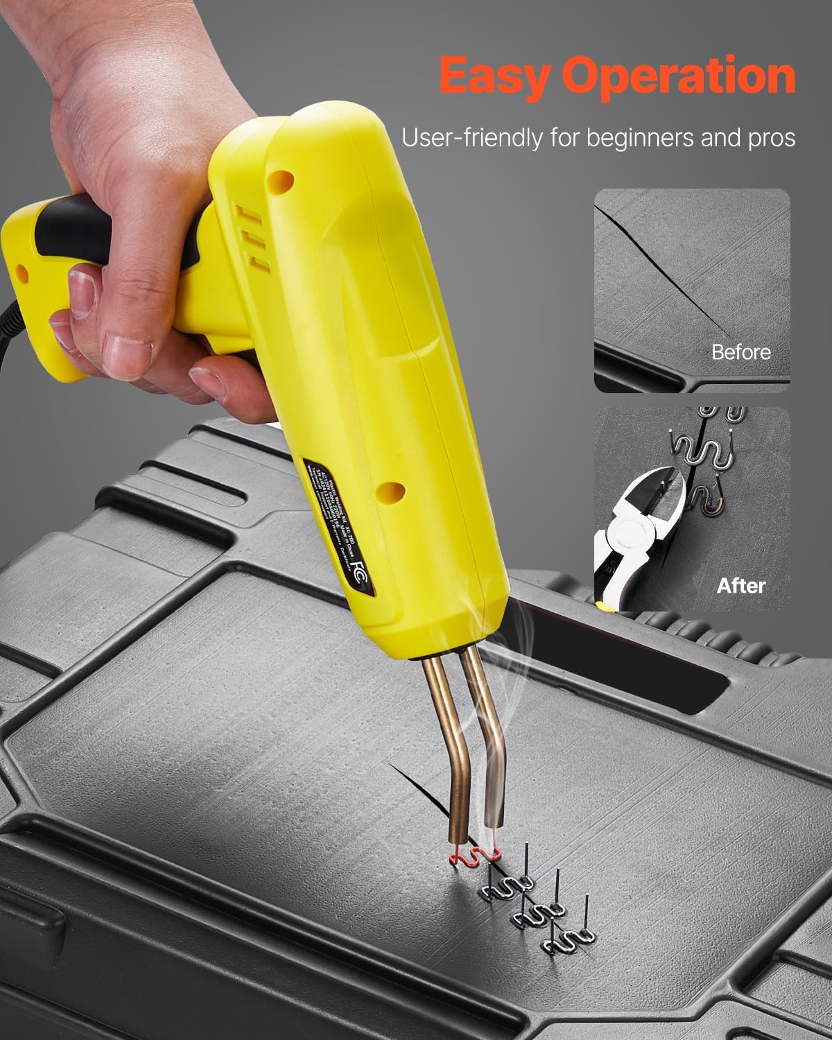 VEVOR Plastic Welding Kit, 220W Plastic Welder Gun with 800PCS Hot Staples & 56PCS Welding Rods, Professional Hot Staple Welding Gun with LED Light, Carrying Case for Kayak, Toys, Car Bumper Repair