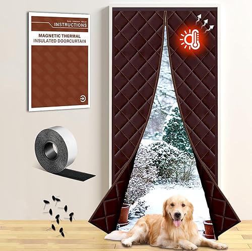 Insulated Magnetic Door Curtain for Winter, Thermal Door Cover with