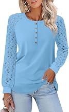 Minetom Womens Long Sleeve Shirts Lace Henley Tops Dressy Casual Blouses Fall Fashion Clothes