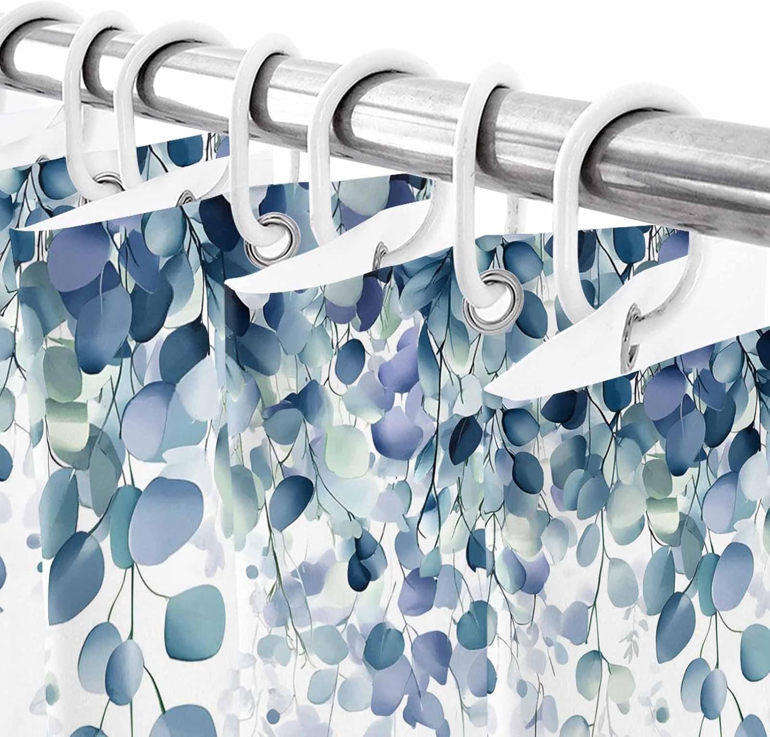 JasmineM Fall Blue White Pumpkin Fabric Shower Curtain Set, Thanksgiving Eucalyptus Leaves Funny Shower Curtains for Bathroom with Hooks, Washable Waterproof Bath Decor Accessories 36x72 Inch