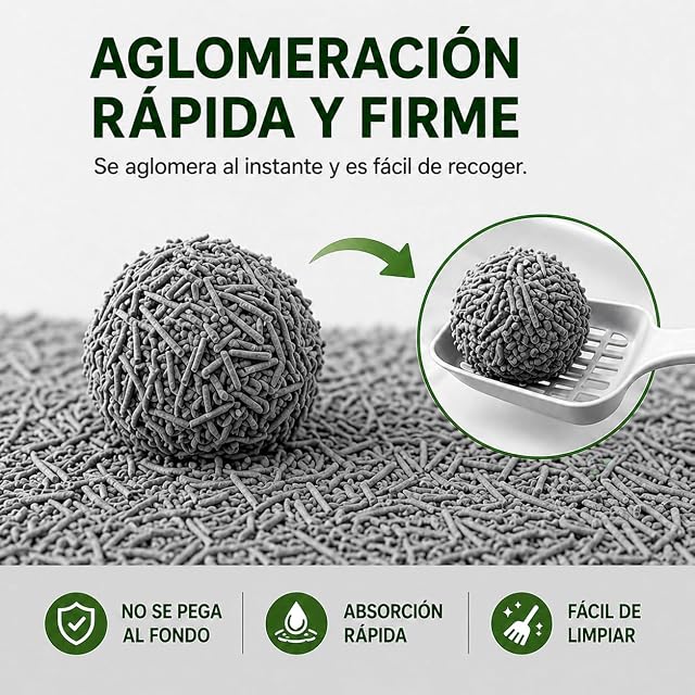 Foto 2 de 8 de Arena para Gatos de Tofu Aglomerante 2,5kg (6L), 100% Natural y Biodegradable
