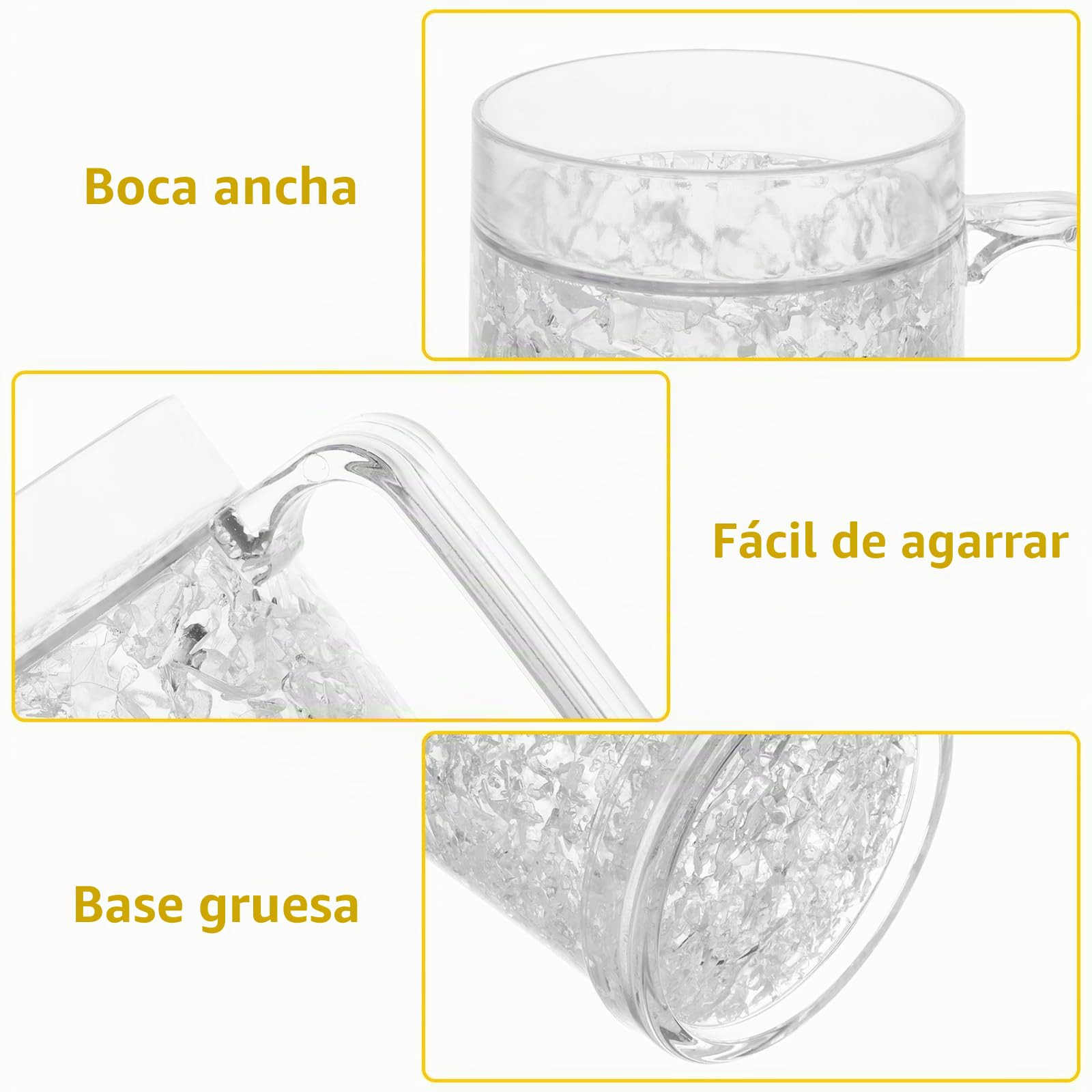 Juego de 4 Vasos Cerveza con Efecto Hielo, Jarra para Congelar de 450ml con Diseño de Doble Capa Jarra Cerveza Para bebidas, cerveza, envases de bebidas frías