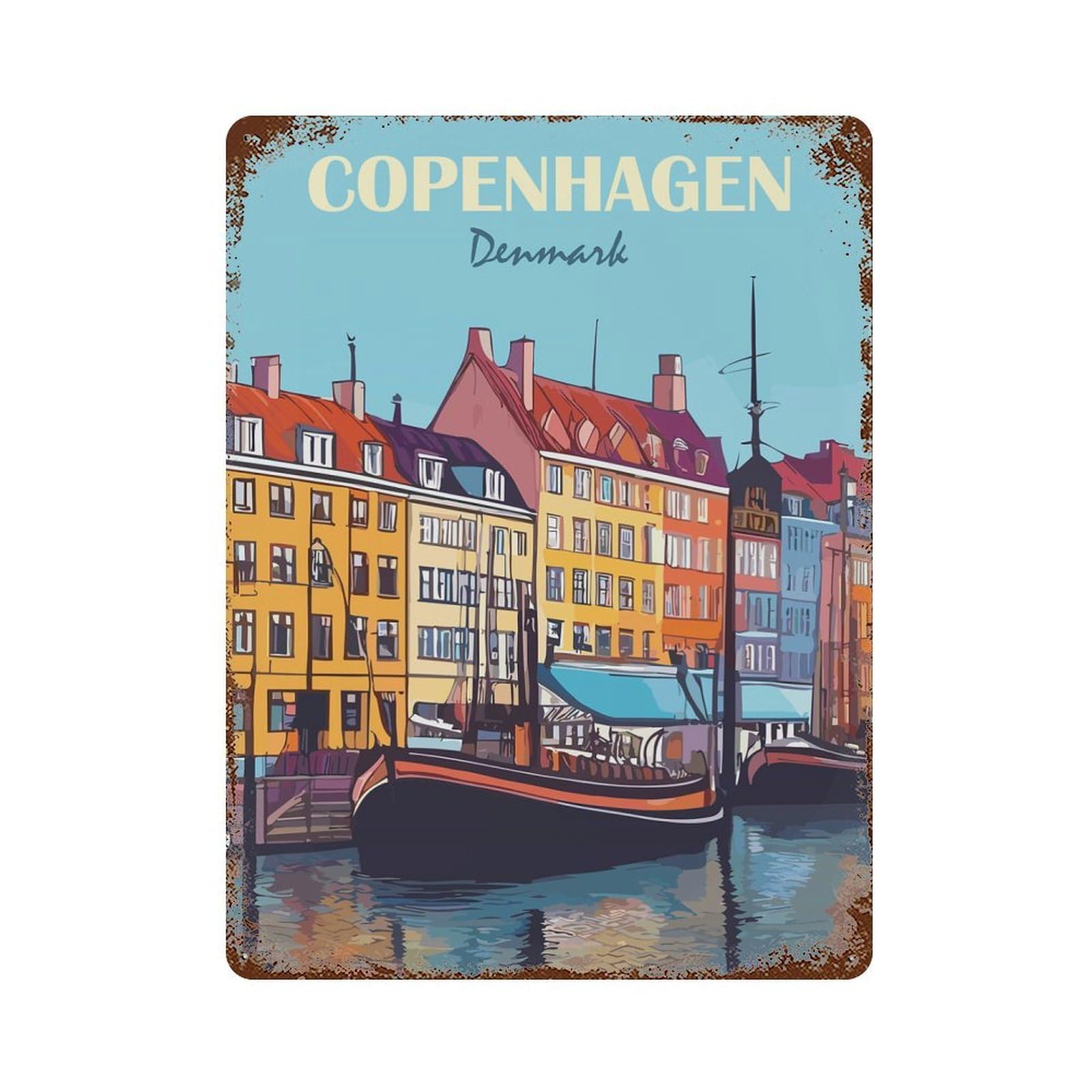 Retro Metal Sign with Copenhagen Design 15.7"x11.8", for Office, Studio And Wall Decor, Retro Wall Decor