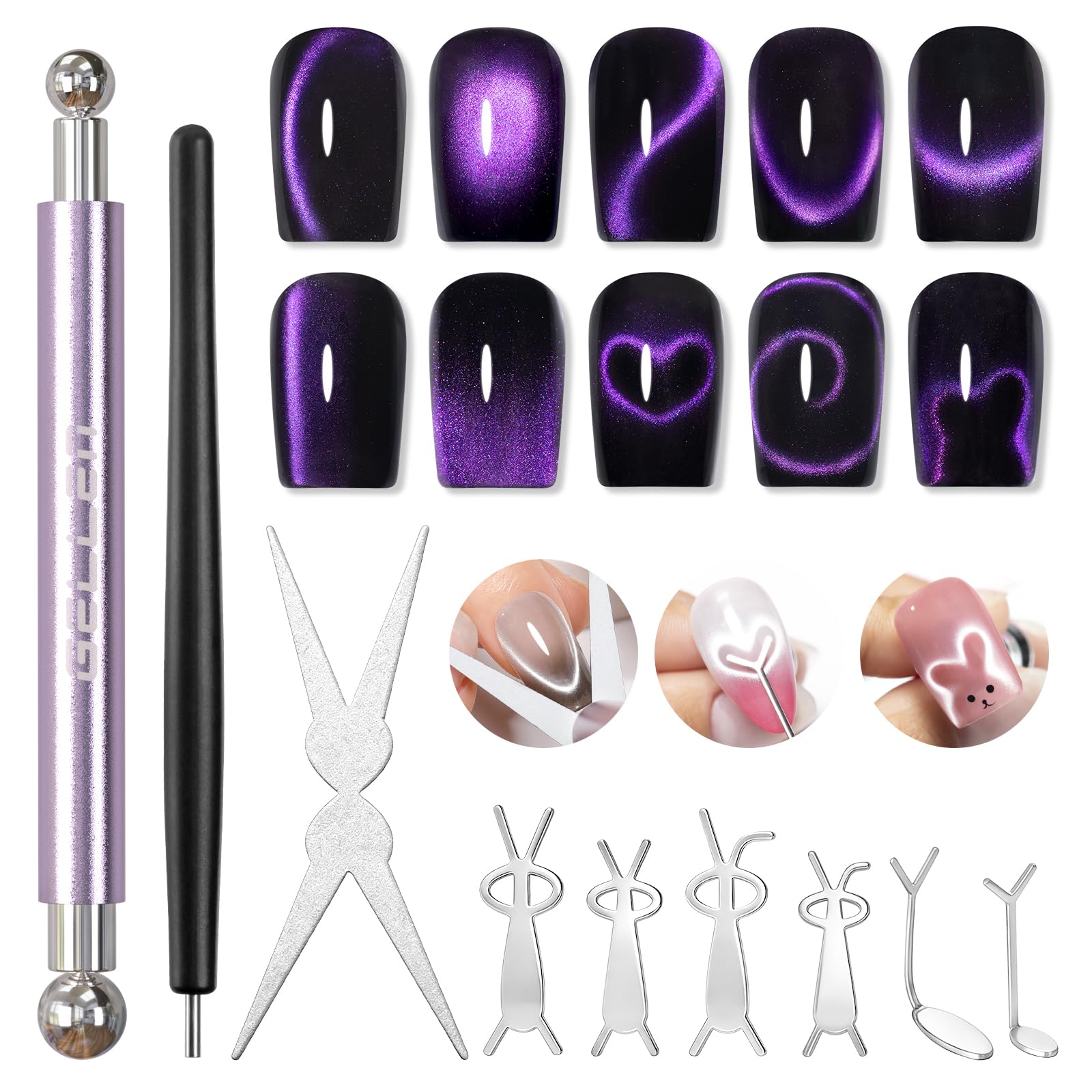 Gellen Cat Eye Magnet, Double-Ended Nail Magnet Tool Kit for Gel Polish