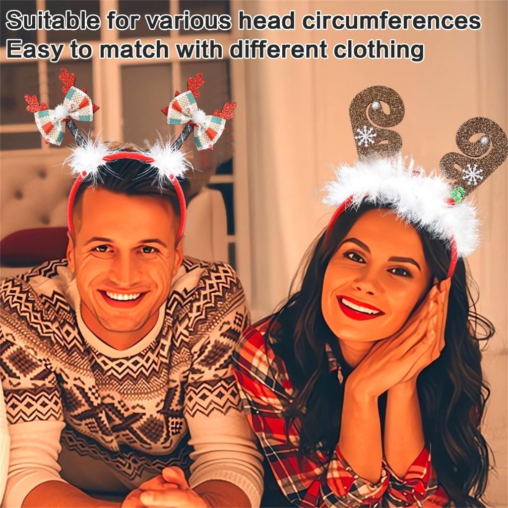 Lot De 2 Bandeaux De Noël Renne Avec Autocollants – Serre-Tête Scintillant Pour Adultes Et Enfants – Accessoire Festif Pour Fêtes Et Cosplay