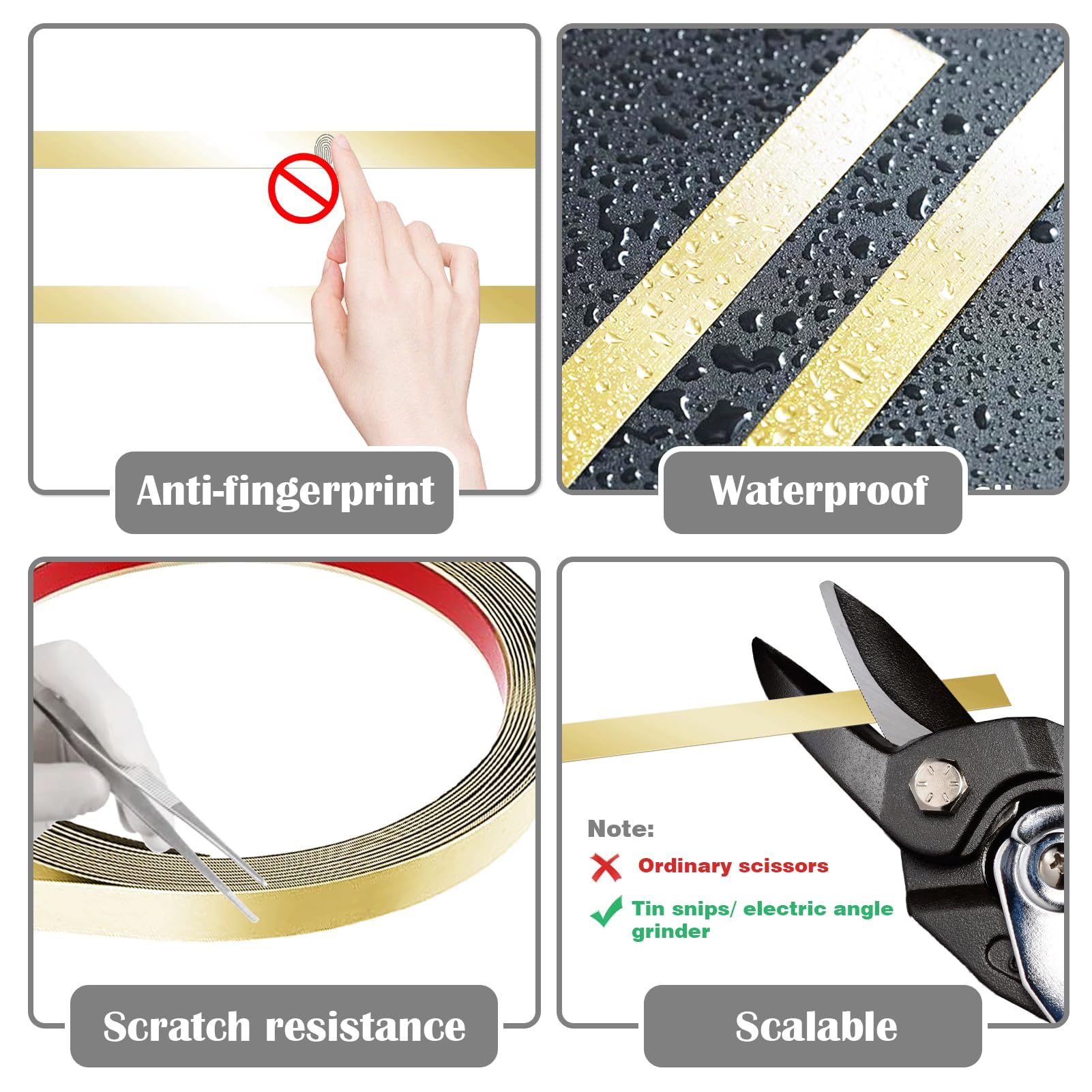 10M x 4CM de tiras decorativas de metal autoadhesivas, bandas de pared de acero inoxidable, molduras de estuco para pared, desmontables y cosibles de acero inoxidable para chimenea, marcos de espejo