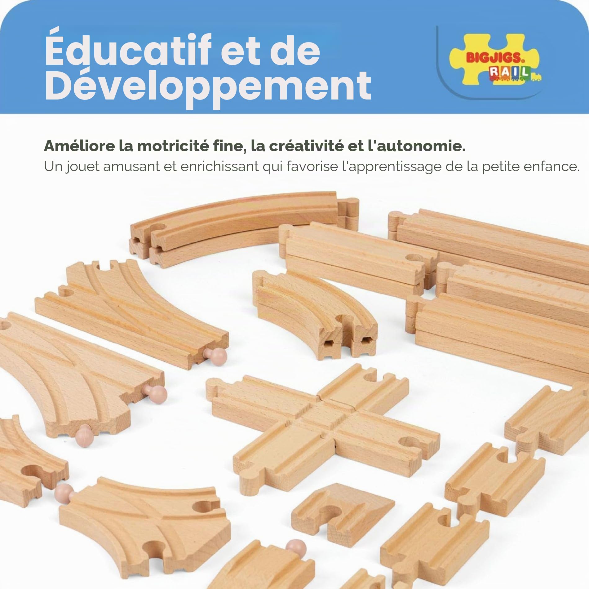 Bigjigs Rail Lot d’Extensions de Rails au Sol