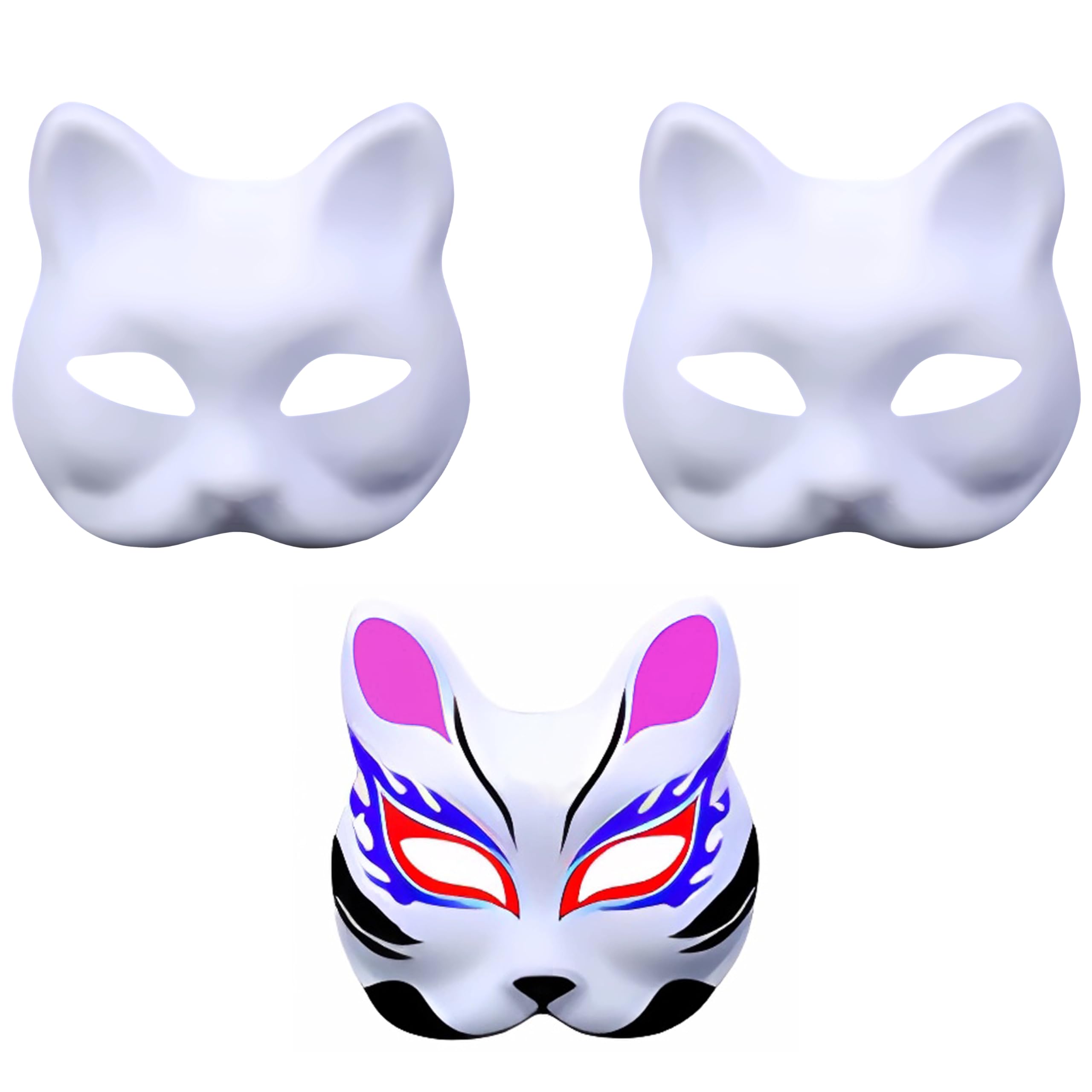 Fox Mask White Blank Paintable Face Mask for DIY Cosplay Masquerade Parties Prop Halloween Costume Party Accessory