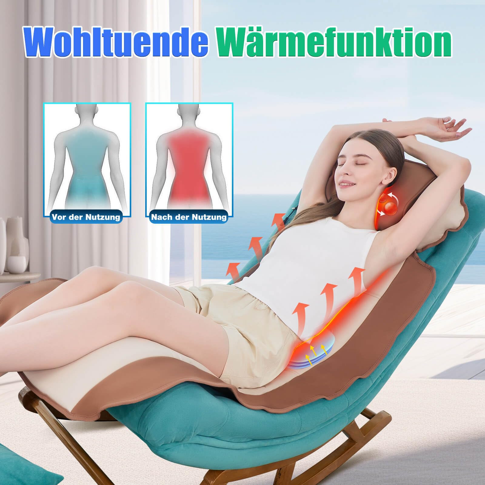 Alfombrilla de masaje de cuerpo completo con calor, almohadilla de masaje de espalda, tracción lumbar y relajación, calefacción de cuerpo completo, 4 modos de masaje y 6 motores más silenciosos