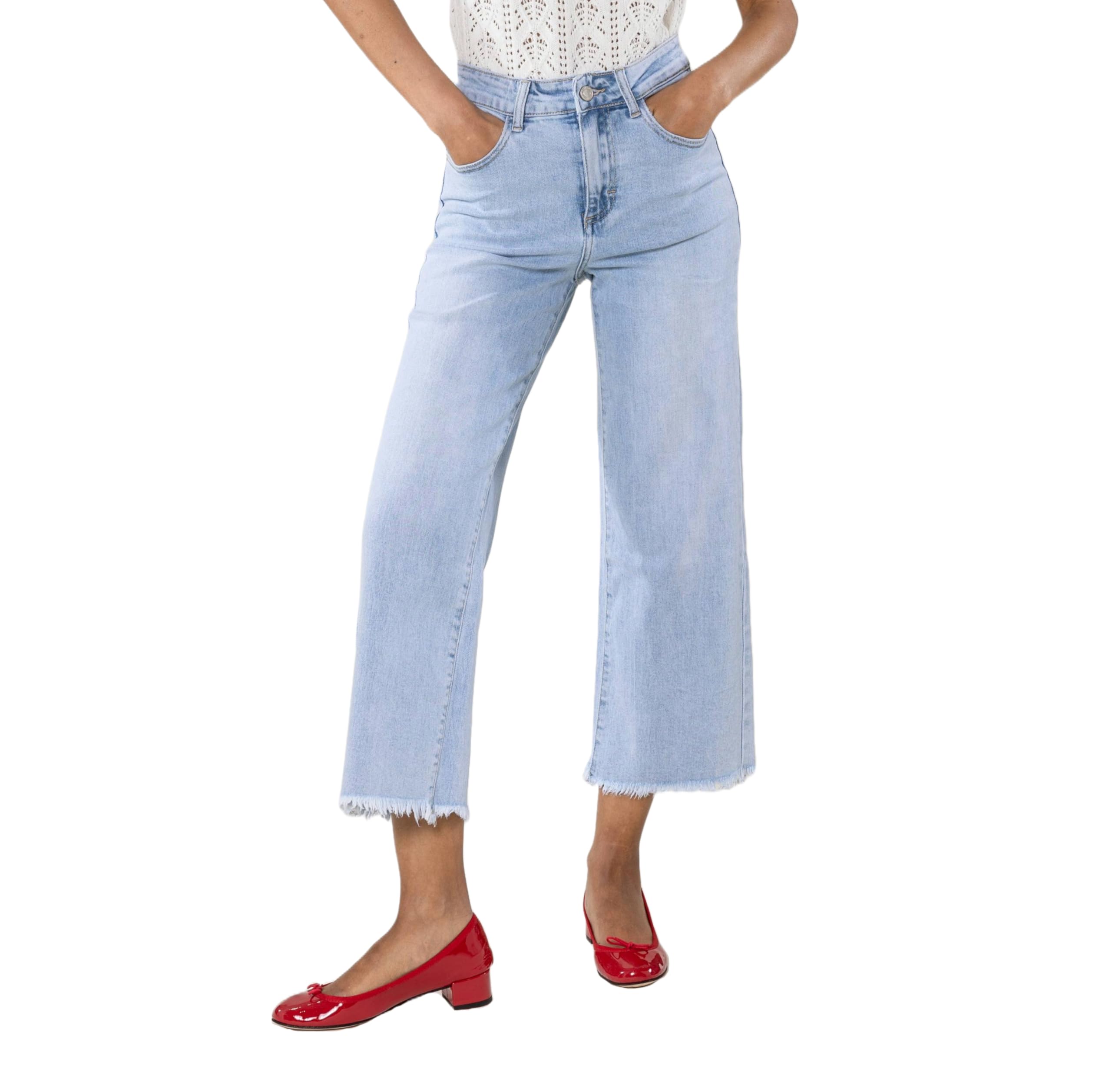 Nina Carter Q1850 damskie spodnie jeansowe Flared Cropped 3/8, dżinsy o wyglądzie "Used Look", wysoki stan