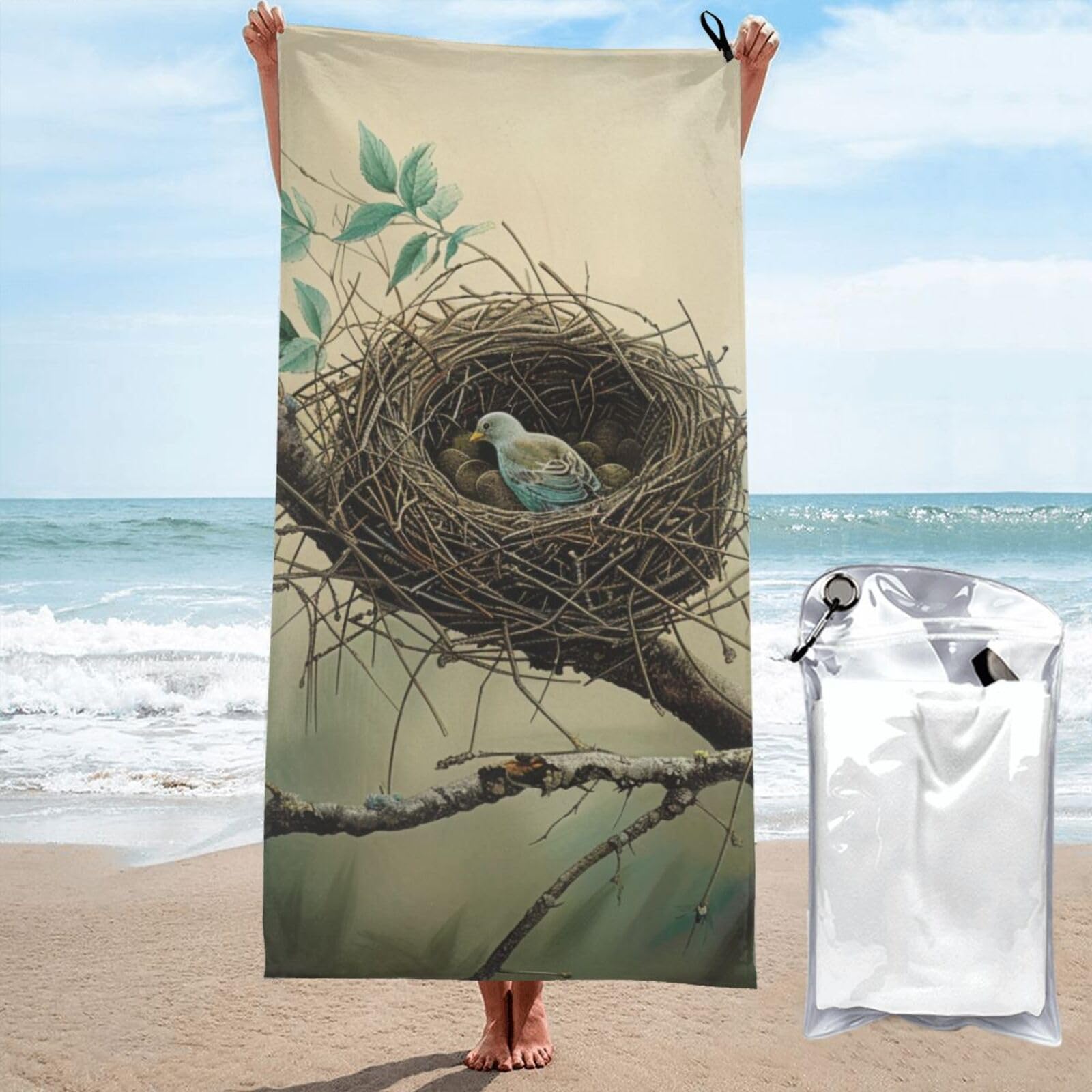 kkvhhyuo Microfiber Beach Towel, outdoor bird home Printed Lightweight Quick Dry Travel Bath Sheet with Compact Carry Bag for Swimming Yoga Camping Gym,31.5"x63"