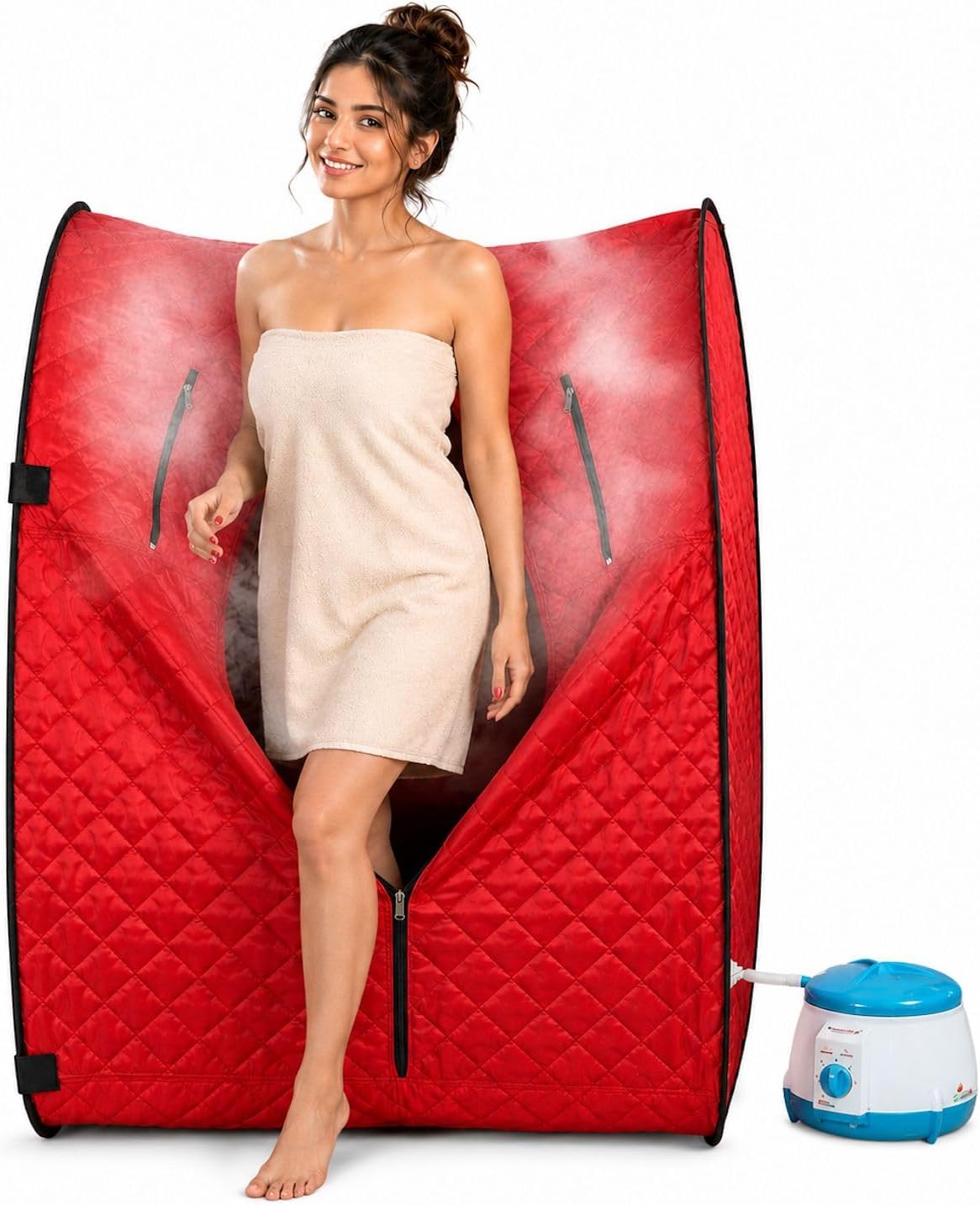 Kawachi Body Care Portable Steam Sauna Bath with Beauty Steamer Nourishing Heating Red