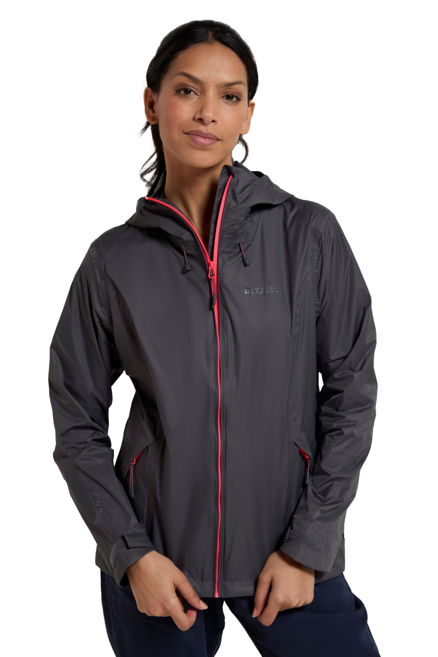 Mountain Warehouse Women's Charcoal Swerve Waterproof Jacket, Adjustable Cuffs, Breathable,Taped Seams, Packs Away, Rain Coat - Best For Walking, Outdoors & Camping Size 12