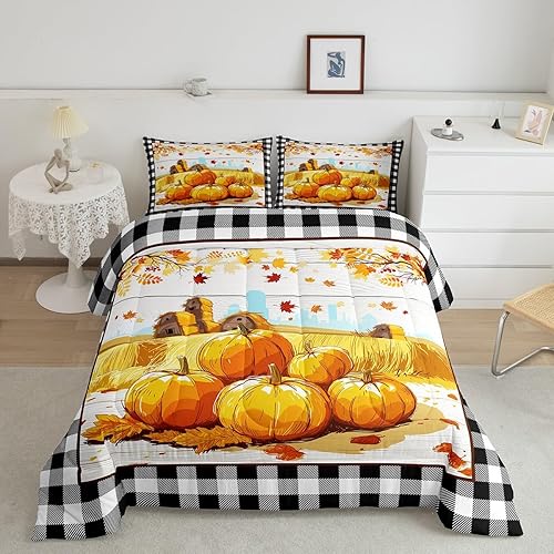 Miniatura 4 de ZZRS3669ZMD-BZ_USt) - Juego de edredón rústico de granja, puerta de granero de calabaza, plantas de otoño, decoración de habitación de niños y