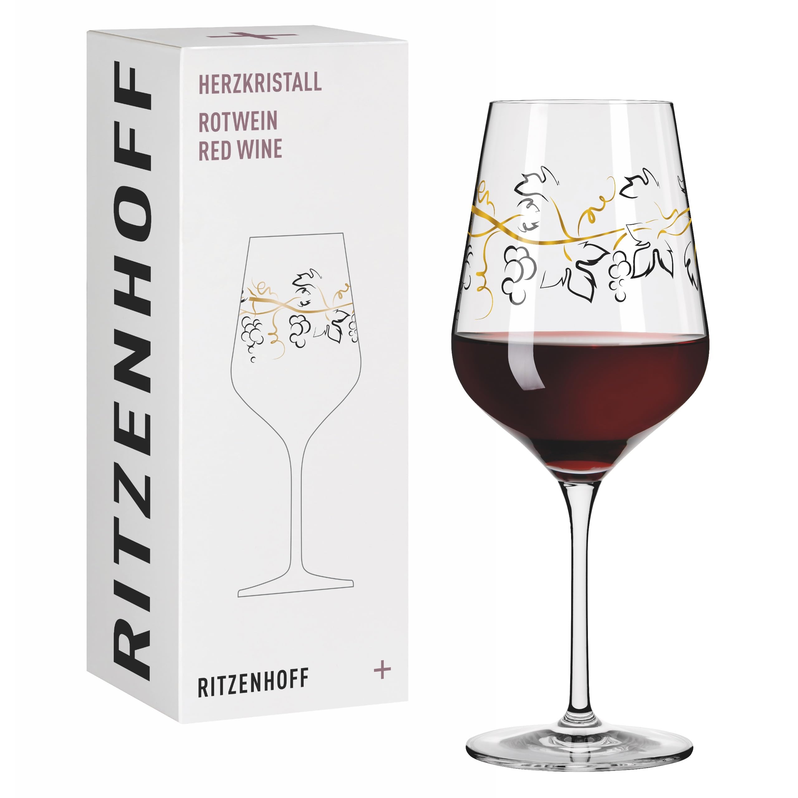 RITZENHOFF 3001012 Red Wine Glass 500 ml - Series Heart Crystal No. 12 - Glass with Grape Motif in Rose Gold - Made in Germany