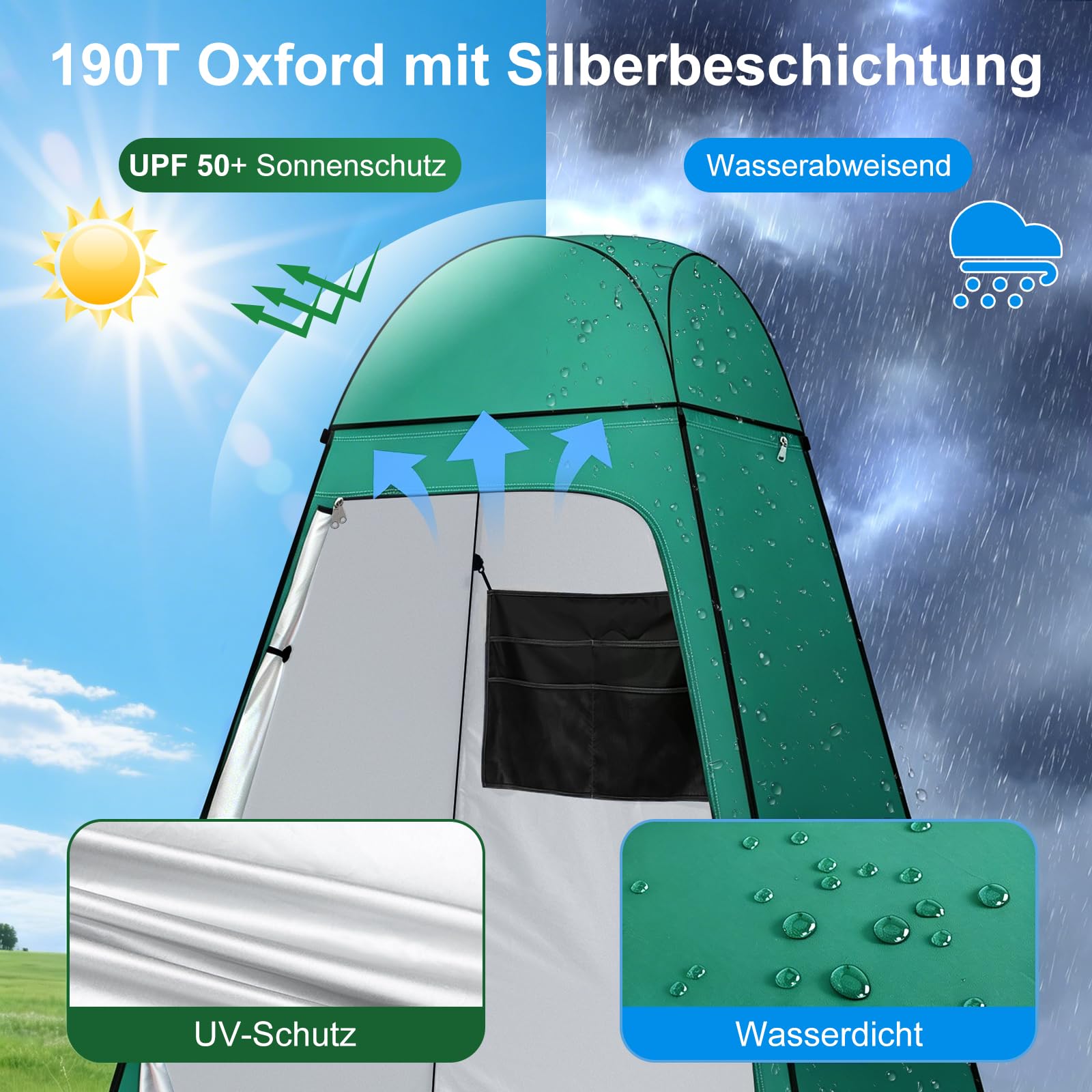 anngrowy Tente de douche pop-up portable pour camping, salle de bain, vestiaire, abris d'intimité instantanés pour randonnée, plage, pique-nique, pêche, pot, extra haute, UPF 50+