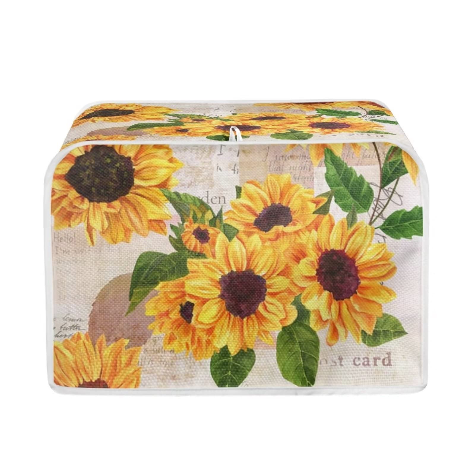 Biyejit Vintage Sunflower Print 2 Slice Toaster Cover, Dust and Fingerprint Protection, Machine Washable — image 1