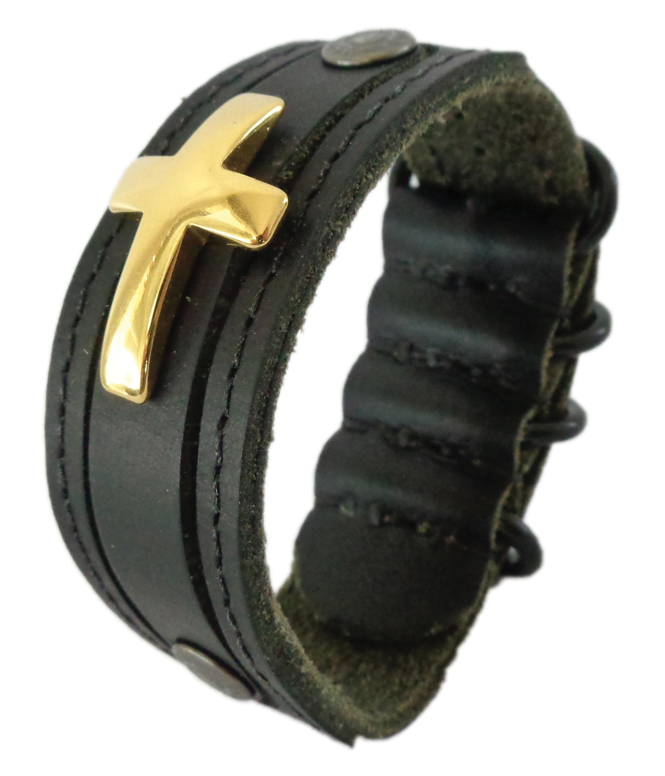 Lost Tribe Designs Men's Adjustable Leather Cuff Bracelet with Christian Cross