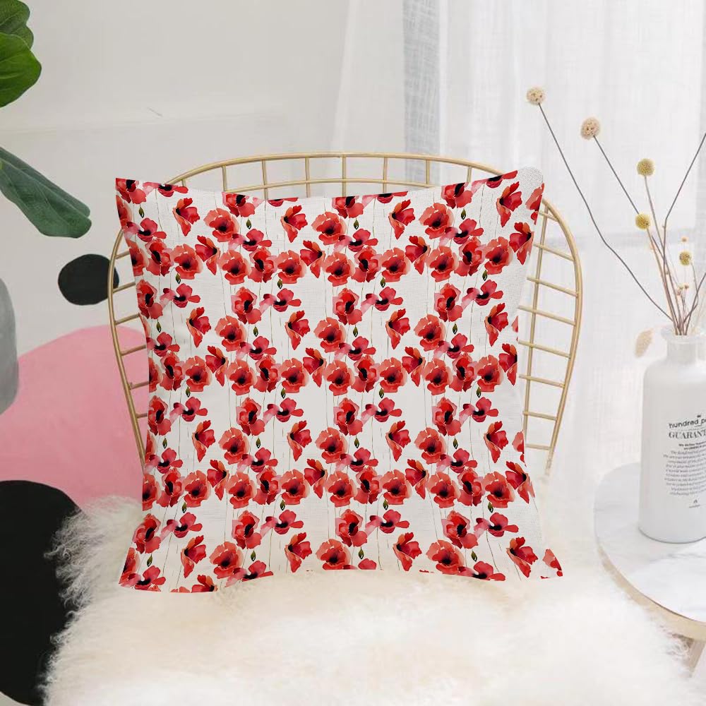 HYOSXW Cushion Cover,Throw Pillow Case Home Decorative for Living Room Bedroom Sofa Chair 16X16 Inch,Poppy, a watercolor-style red poppy decorative picture,Pillowcase 40X40cm