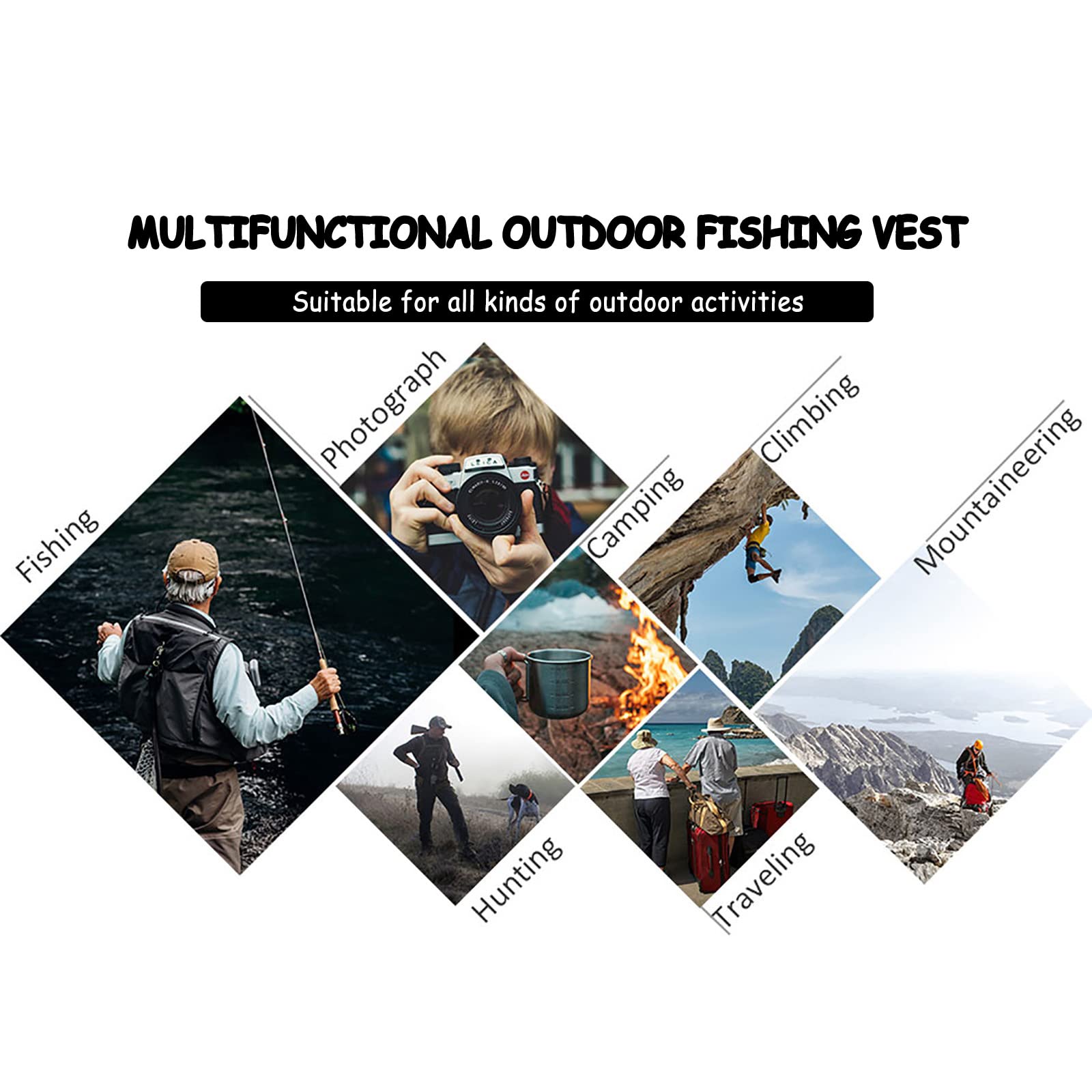 Mire Gilet de Pêche en Plein Air pour Hommes Multi-Poches Engrener Travail Gilets pour Photographie Camping Chasse(Size:3XL,Color:Le Noir)