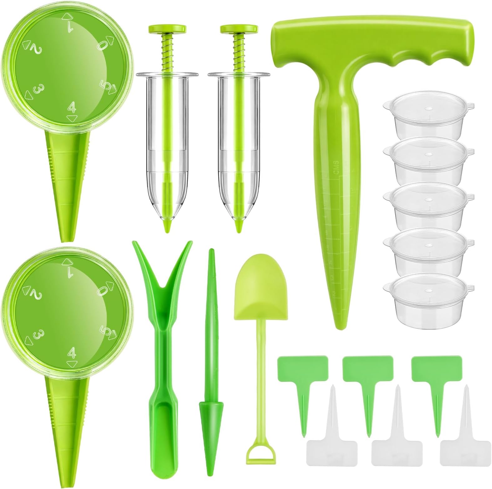 Lothee 19 Pcs Mini Seed Spreader Set Sowing Seed Dispenser with 5 Speeds Small Sowing Helper Tool for Seeds Hand Held Seedlings Dibber and Widger Set for Farm Lawn Garden Yard