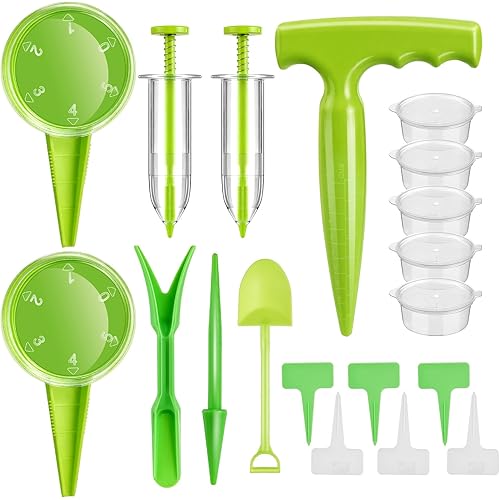 Lothee 19 Pcs Mini Seed Spreader Set Sowing Seed Dispenser with 5 Speeds Small Sowing Helper Tool for Seeds Hand Held Seedlings Dibber and Widger Set for Farm Lawn Garden Yard