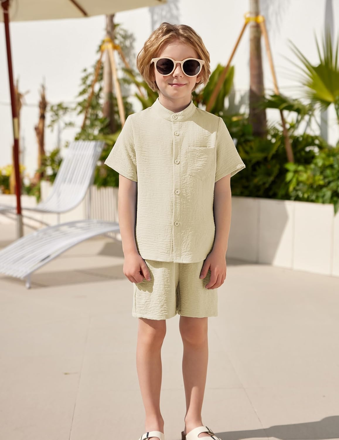 Arshiner Toddler Boys 2 Piece Set Short Sleeve Button Down Shirt and Shorts Vacation Texture Outfits with Pocket 2-8 Years - Image 6