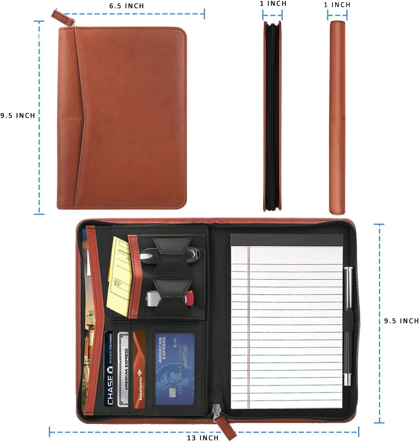 Junior Padfolio Portfolio with 5 x 8 Writing Pad, A5 Business Portfolio Binder Folder Organizer Multi-Function Combination Case for Men Women, Brown - Image 3