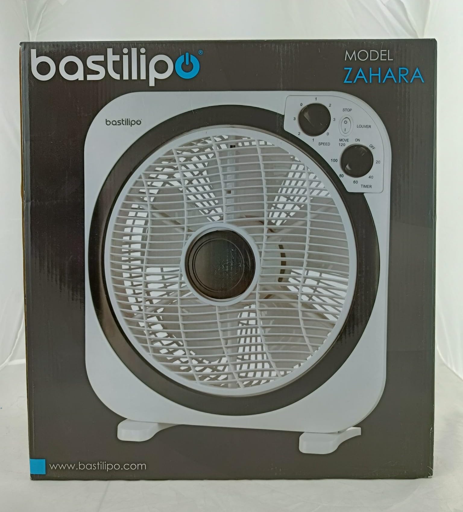 Bastilipo Zahara Ventilatore Tipo Box con Timer, 45 W, Plastica, 3 velocità, Nero/Bianco