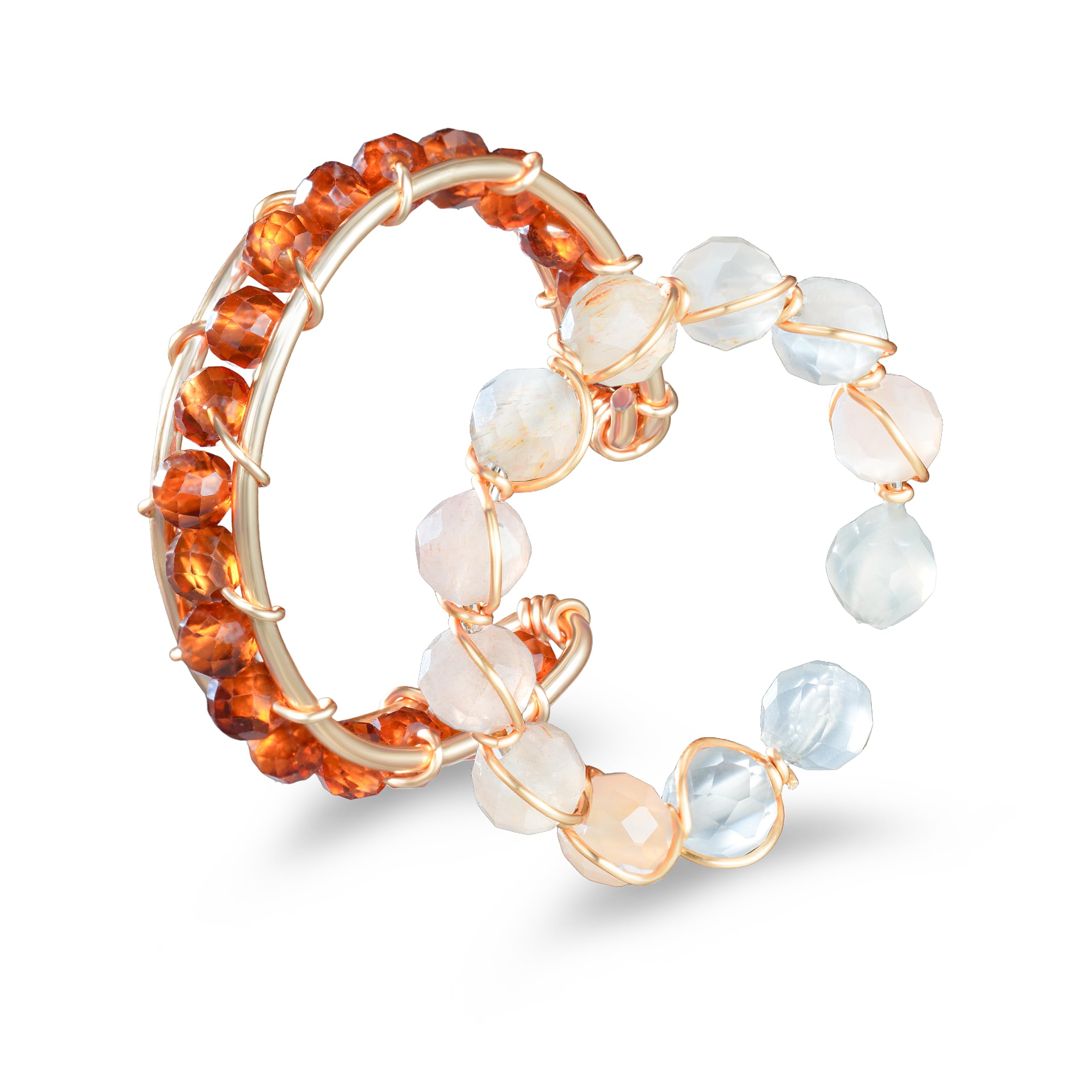 Melhill Tourmaline Moonstone Garnet Beaded Stacking Rings Set Gold Plated Adjustable Open Boho Cocktail Statement Jewelry for Women Size 7-10