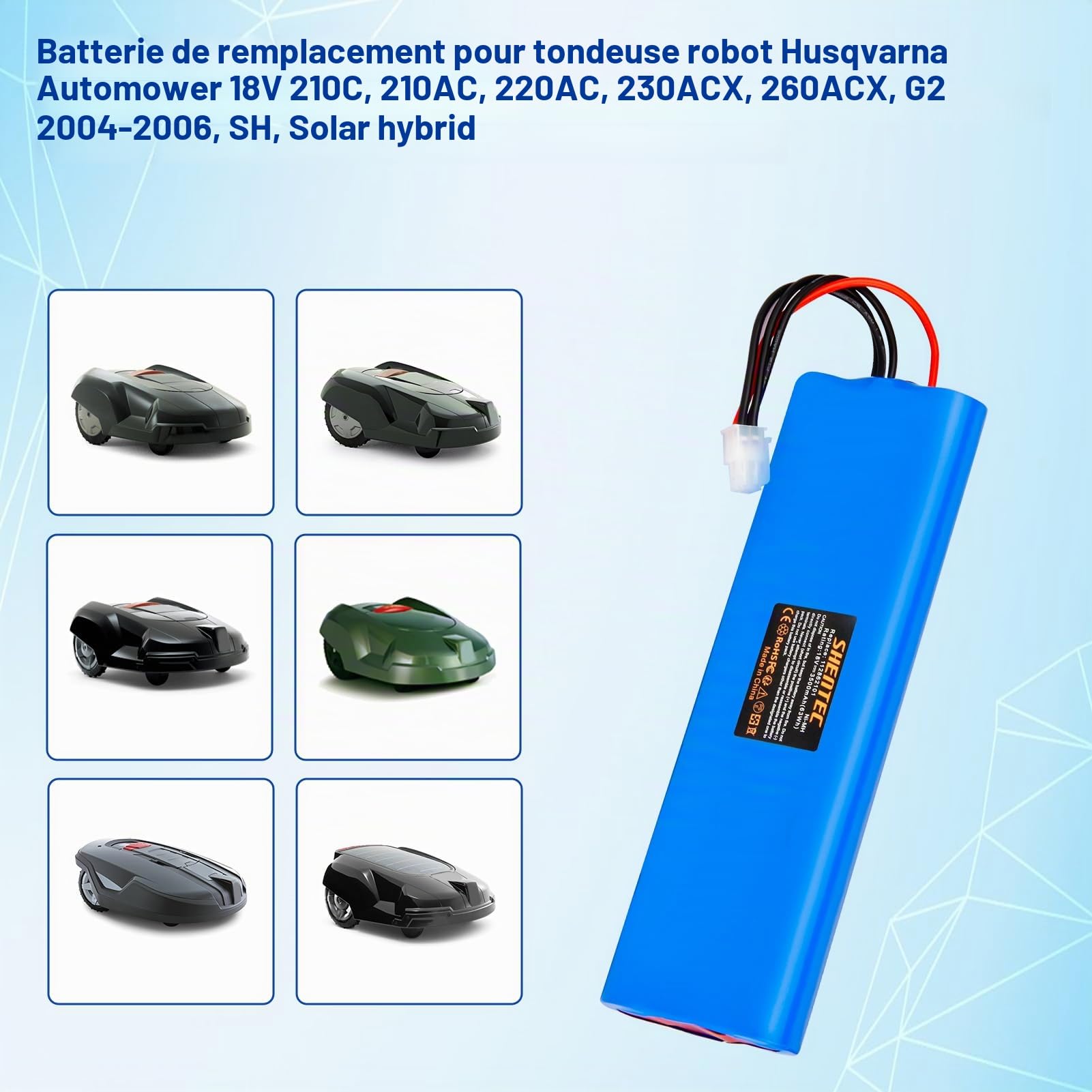 18V 3500mAh Ni-MH pour Batterie Husqvarna Automower 210C, 210AC, 220AC, 230ACX, 260ACX, G2 2004-2006, SH, Robot Tondeuse Hybride Solaire