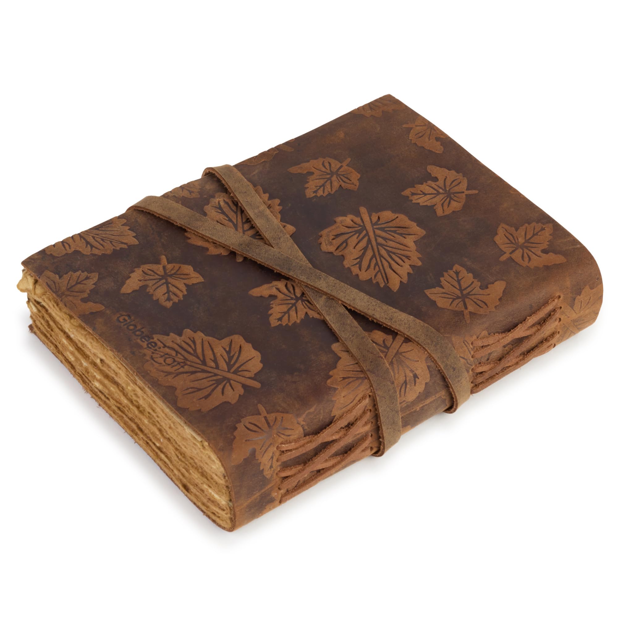 Cuaderno para Viajes de Cuero con Hojas de Acacia y Papel de Algodón Artesanal, Libreta Vintage Elegante ideal para Escribir Notas y Diario Personal 21x16 cm