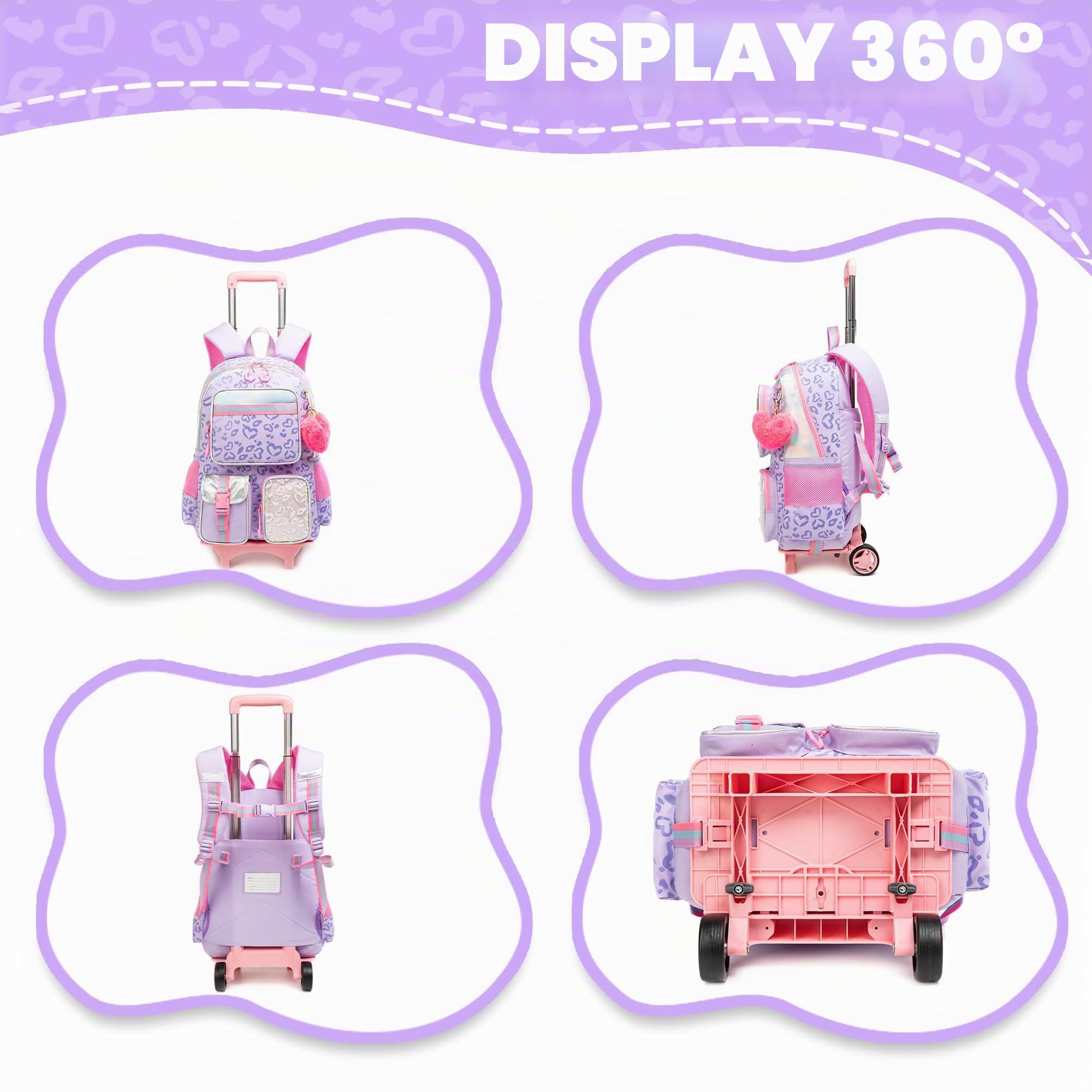 HTgroce Zaino Scuola Trolley Zaino Scuola Bambina Zainetto Trolley Elementar Bambini