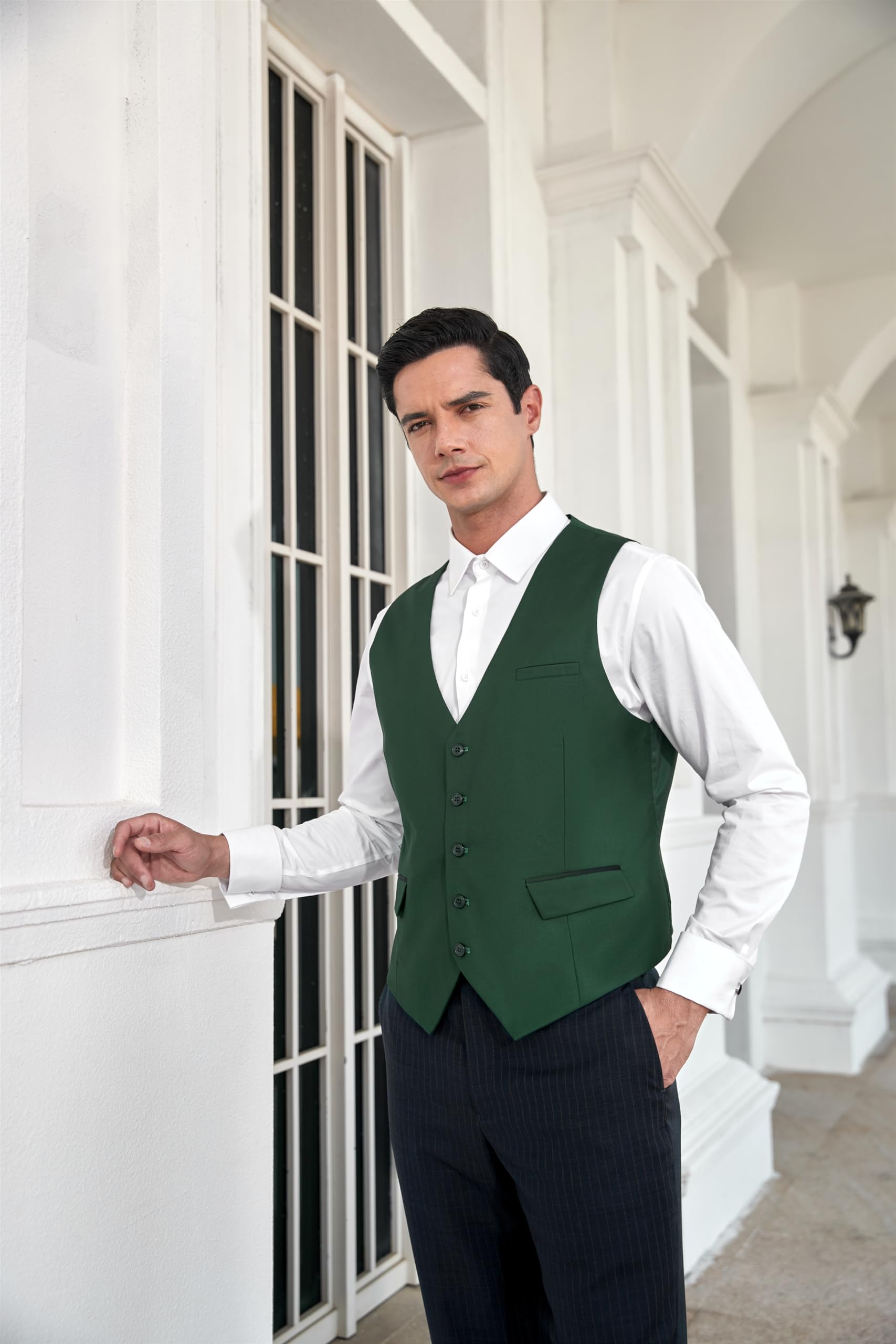 HISDERN Anzugweste für Herren Elegant Hochzeit Weste Klassische Einfarbig Casual Businessweste Formelle Smoking Anzugwesten mit Taschen