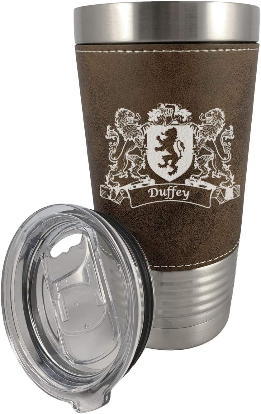 Duffey Irish Coat of Arms Leather Travel Mug