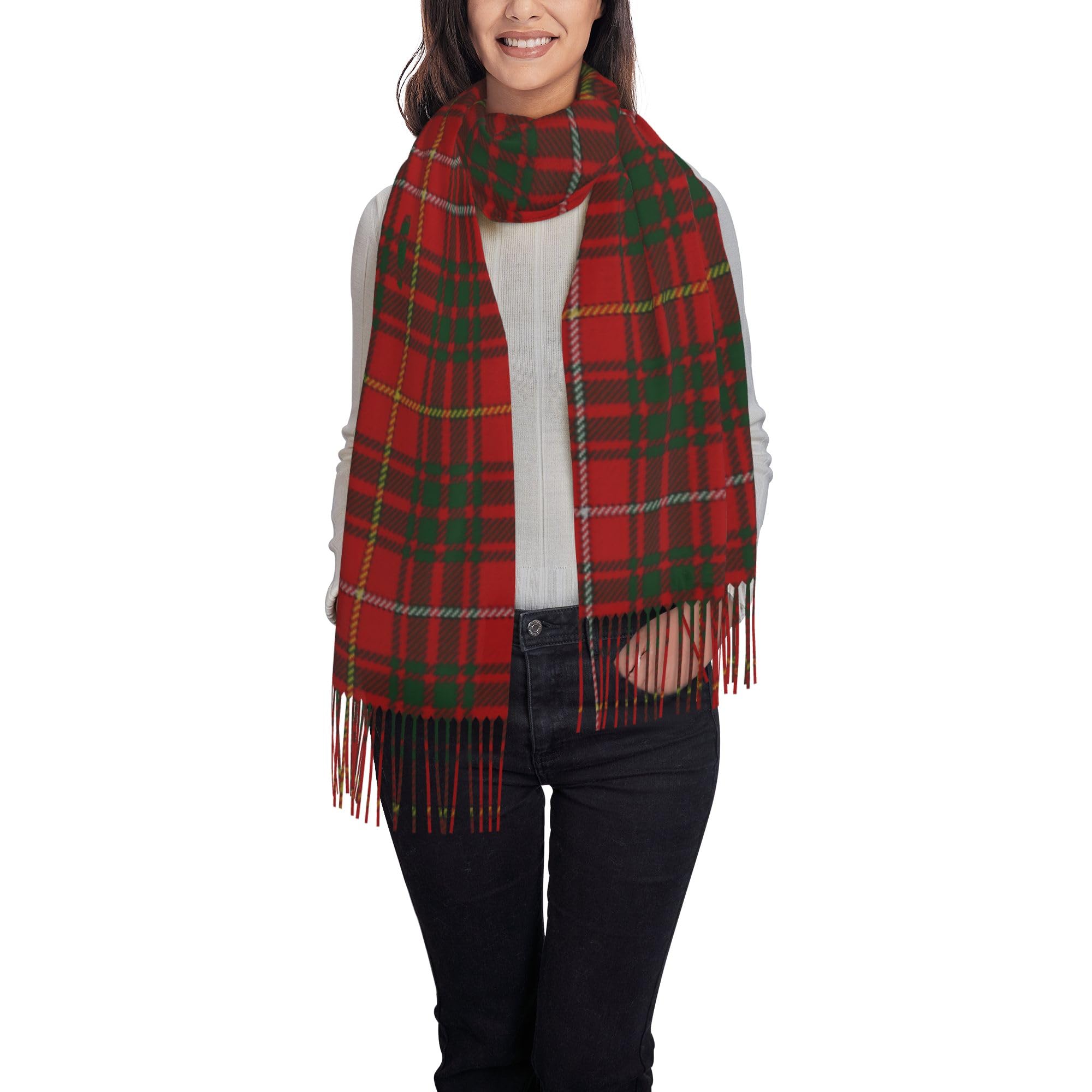 Oudrspo Scottish Clan Bruce Tartan Plaid Scarf Faux Cashmere Tassel Checked Long Scarf