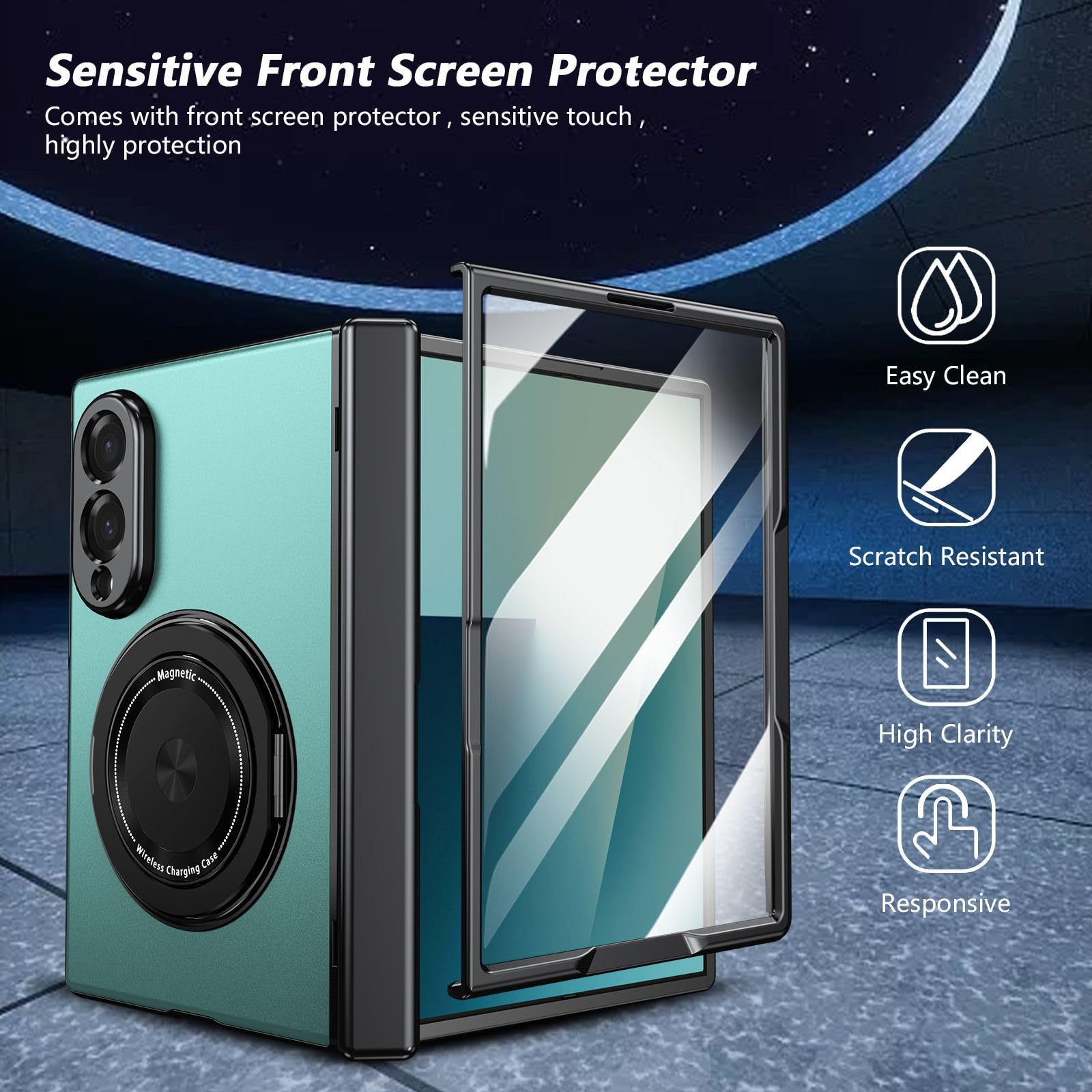 Custodia Militare For Samsung Galaxy Z Fold 8, Anello Rotante Con Ventosa Magnetica Protezione Della Lente Guscio Con Bordo Rialzato Cover For Schermo Anti-Impronte For PC(Silver)