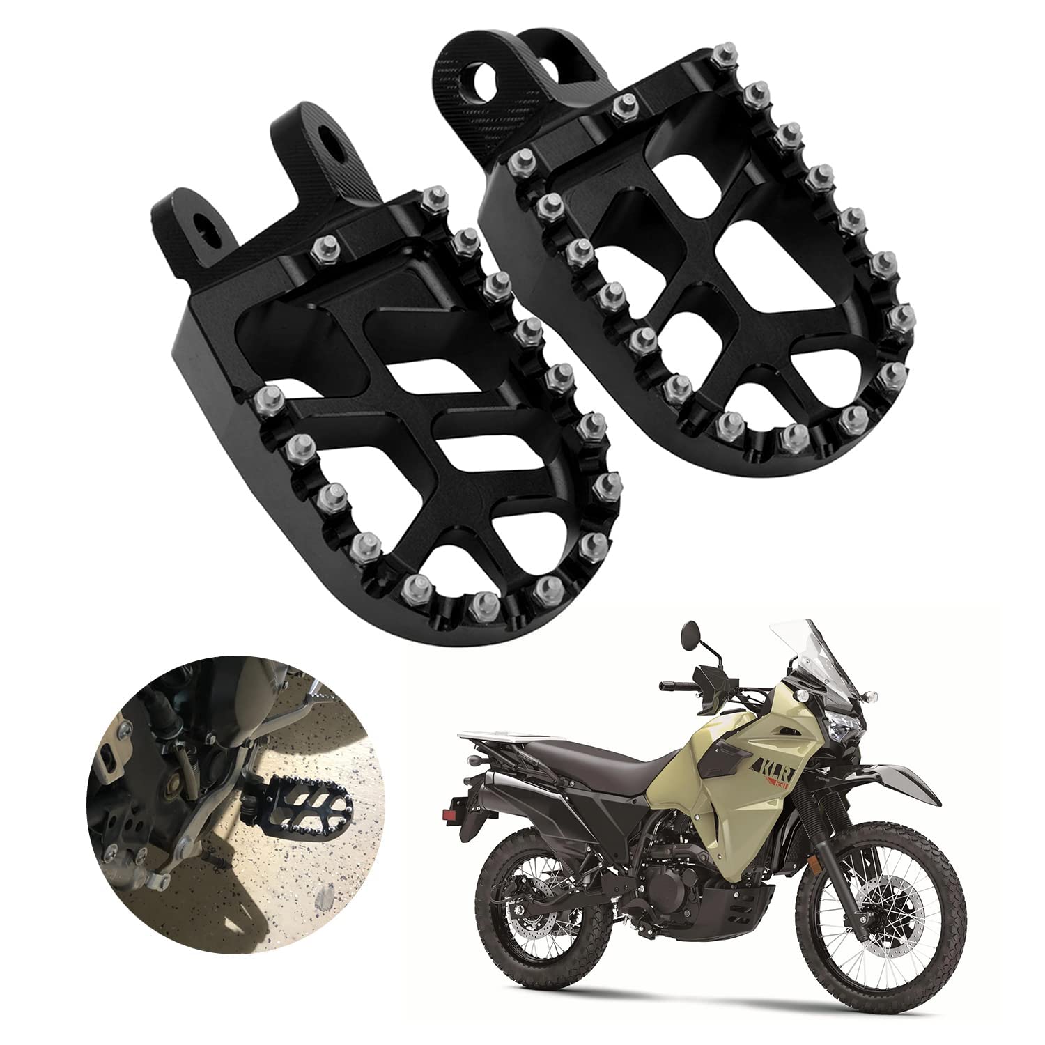 AnXin Foot Pegs Footpegs Footrests Foot Pedals Rests CNC MX For KLR650 87-18 2022 KLX250R 94-96 KLX250 06-20 KLX250S 09-14 KLX300R 97-07 2020 KLX650 93-96 KLX650R 96 Dirt Bike Black