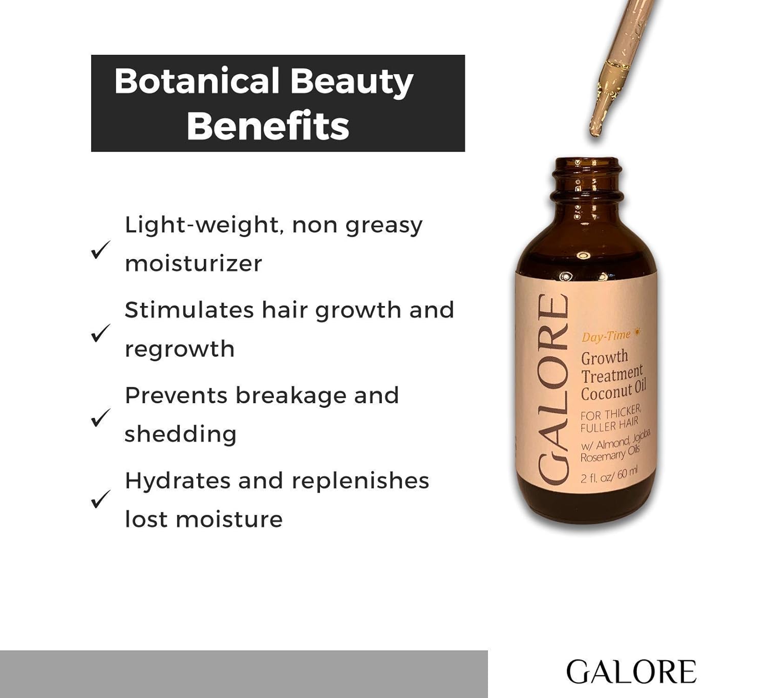 Coconut Oil for Hair & Body - Light-weight, Daily Moisturizer for Dry Hair & Skin - Natural Almond Oil, Jojoba Oil & Essential Oils for hair care & skincare - Pure Coconut Body Oil - GALORE Naturals