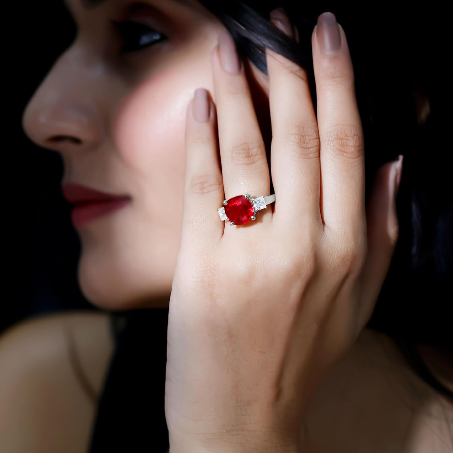 Certified 3.8 Carat Lab Grown Ruby Cushion Cut Engagement Ring, AAAA Quality, Ruby Statement Ring - Mothers Day Gift