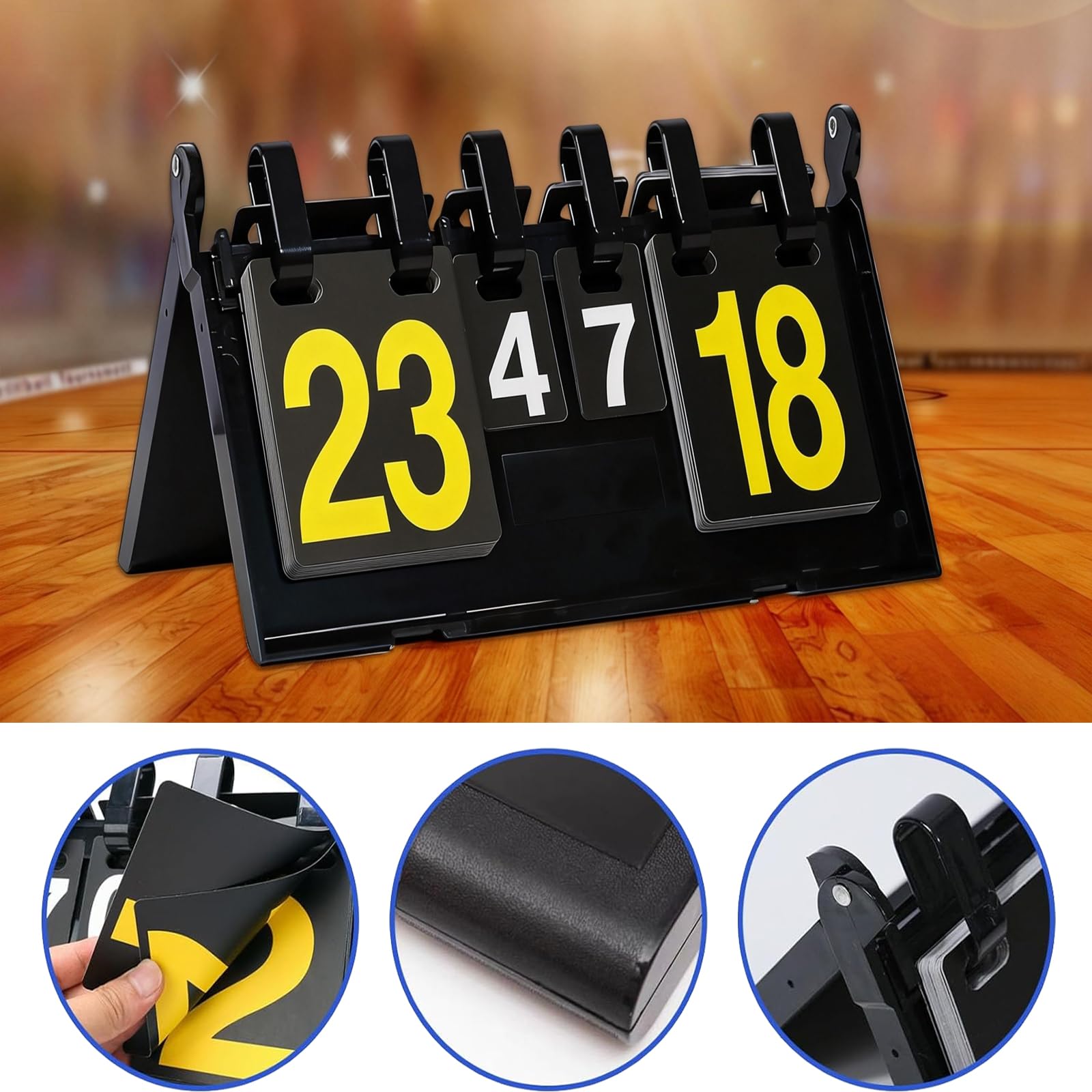 Marcador Deportivo Flip 4 Dígitos Portátil para Bádminton, Voleibol, Tenis de Mesa y Fútbol
