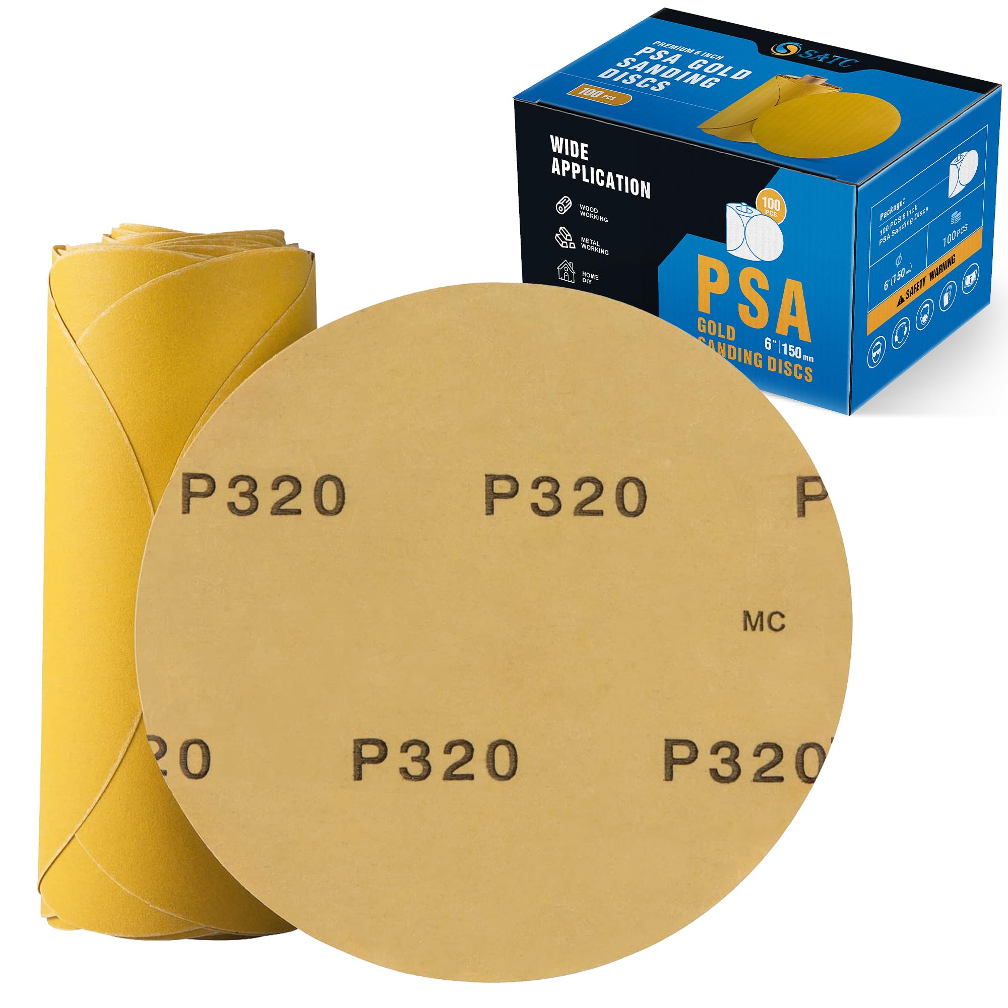 100 discos de lijado PSA de 6 pulgadas de papel de lija con respaldo adhesivo de grano 320