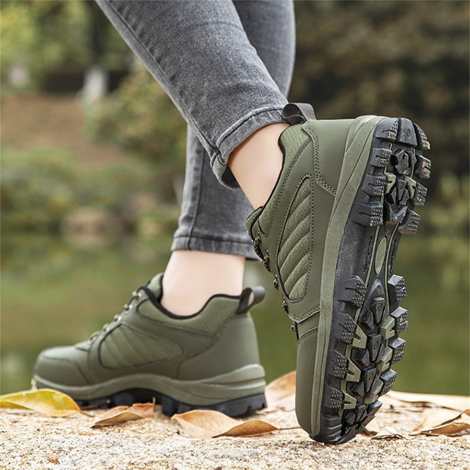 Generisch Chaussures de randonnée pour femme - Pieds larges - Chaussures de trekking avec dessus en cuir - Chaussures de randonnée légères - Chaussures de marche confortables à enfiler - Résistantes à
