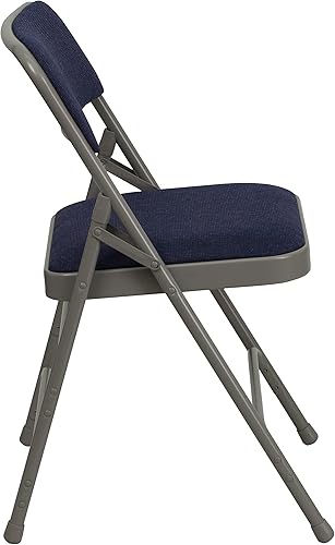 Miniatura 6 de EMMA + OLIVER Paquete de 2 sillas plegables de metal de tela azul marino curvadas con triple refuerzo
