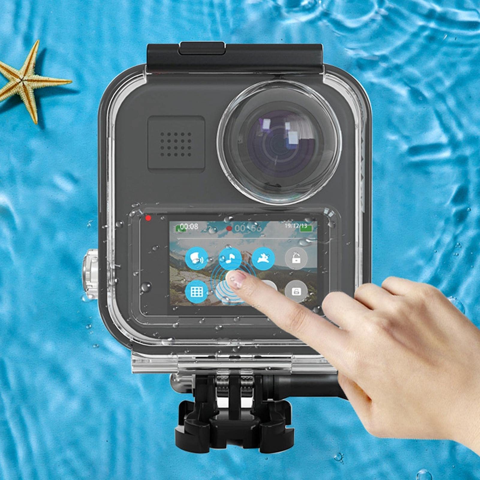 Custodia impermeabile per action cam, custodia protettiva per action camera panoramica, custodia impermeabile regolabile per fotocamera subacquea con profondità di 20 m, accessorio per immersioni esti