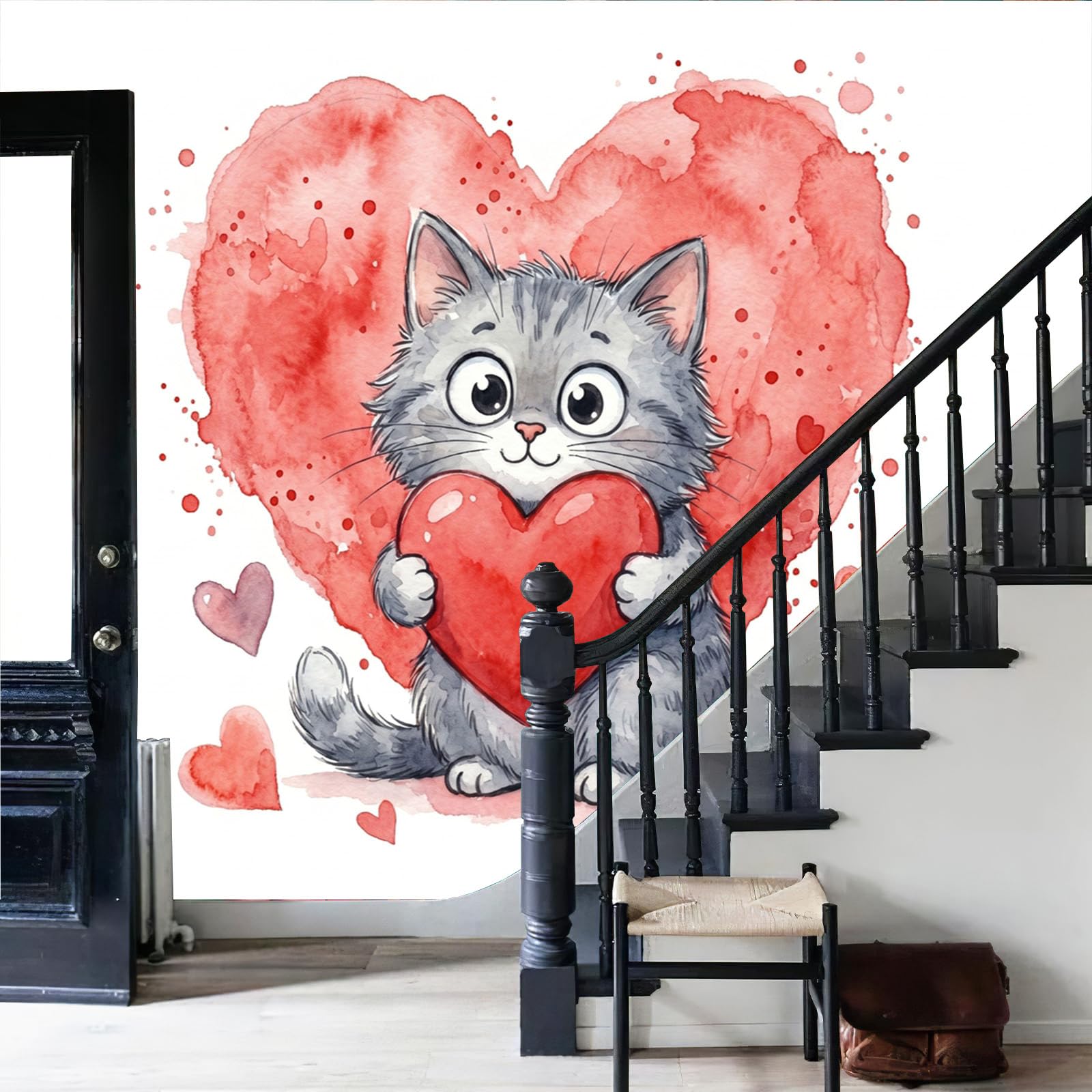 Fresque Murale Intissée Art Aquarelle Chat Décoration Salon