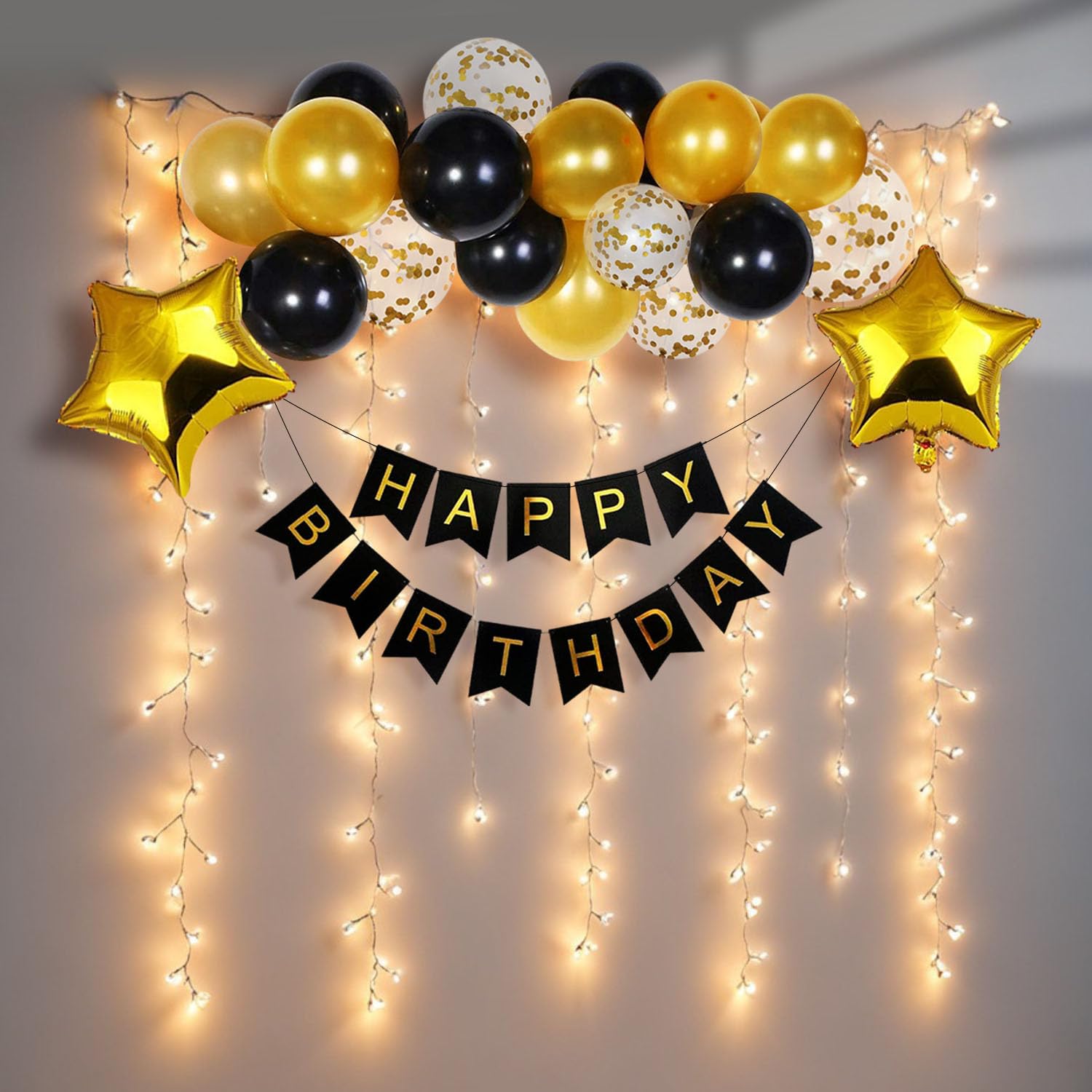 Party Propz Birthday Decoration Items Happy Birthday Decoration Black Gold Birthday Decoration Items For Men,Husband Birthday Decoration Kit For Wife,Women Confetti,Metallic,Foil Balloons,1 Piece-image-43